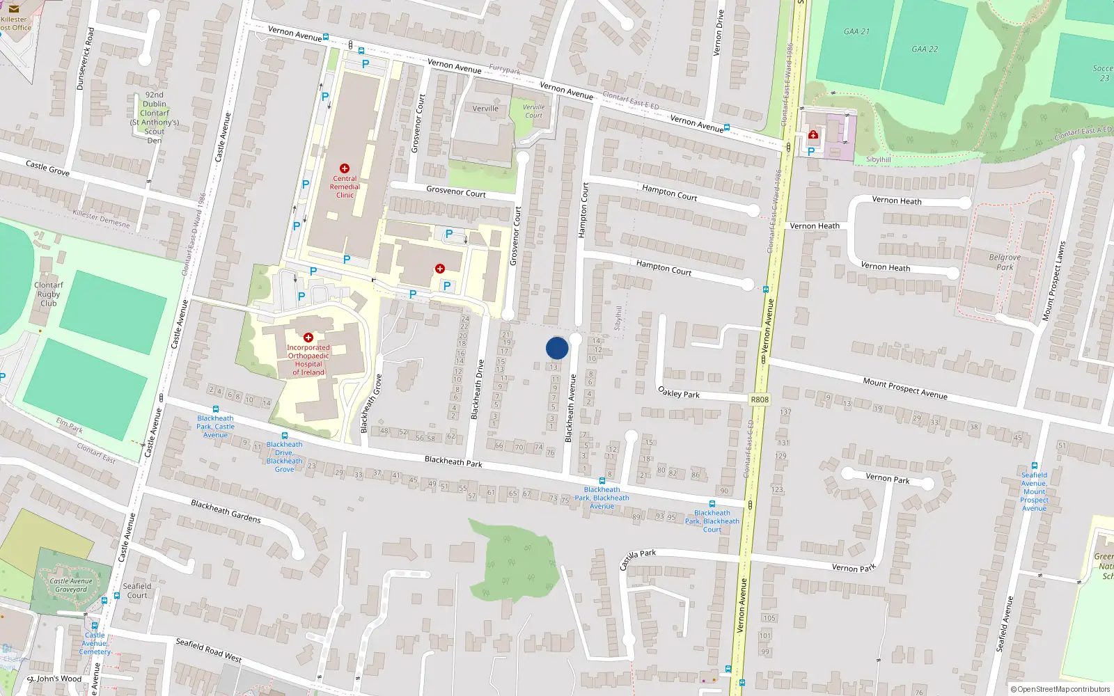 Overhead map showing the location of 17 Blackheath Avenue, Clontarf, Dublin 3