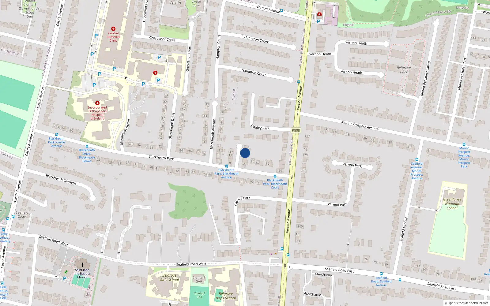 Overhead map showing the location of 17 Blackheath Court, Dublin 3