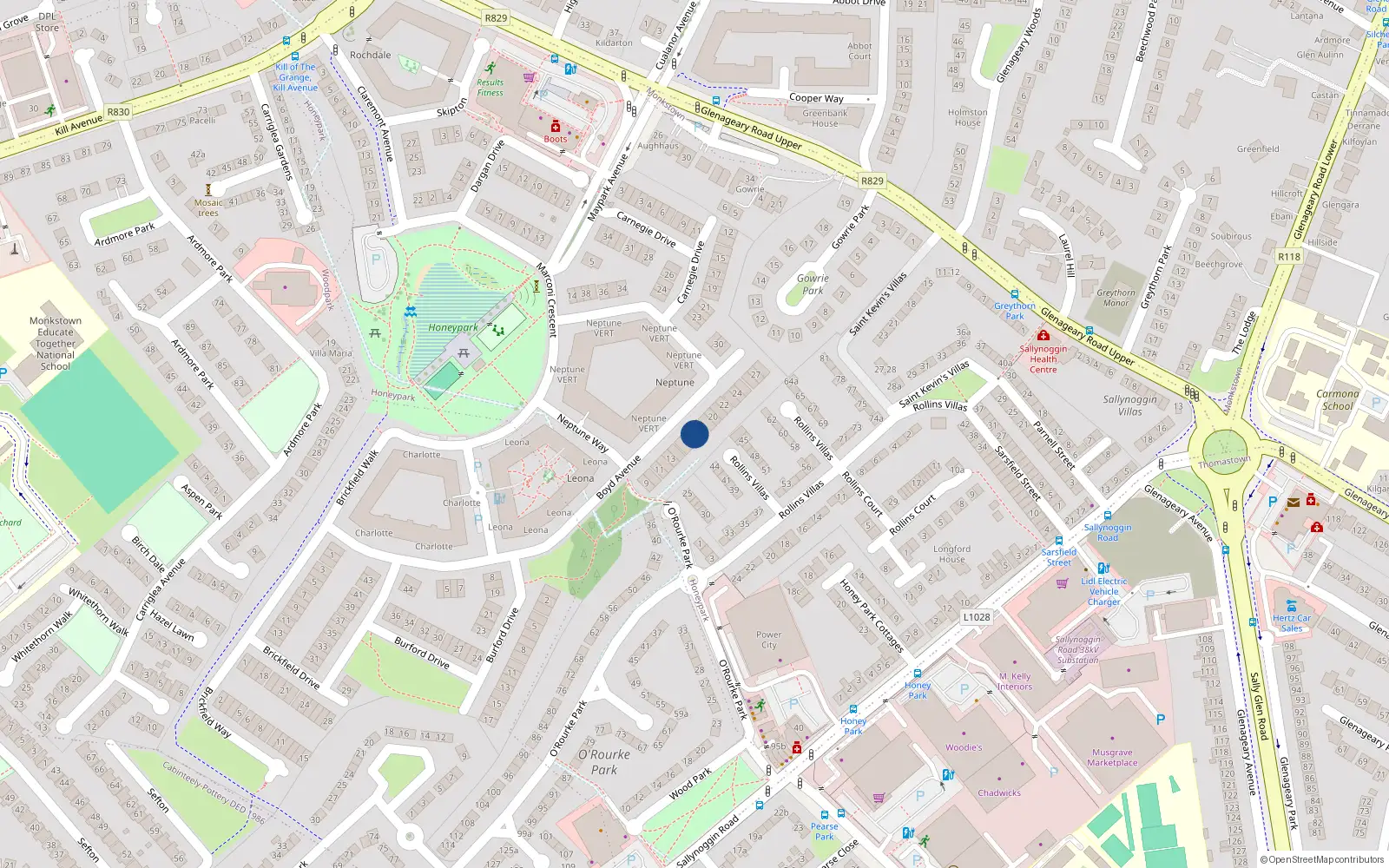 Overhead map showing the location of 17 Boyd Avenue, Dun Laoghaire