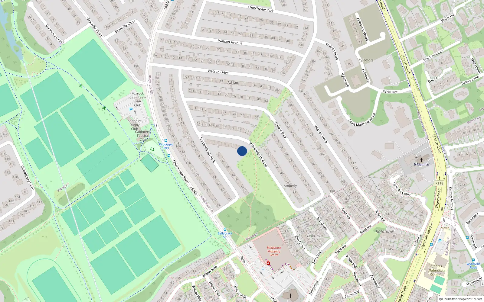 Overhead map showing the location of 17 Brackenbush Road, Killiney