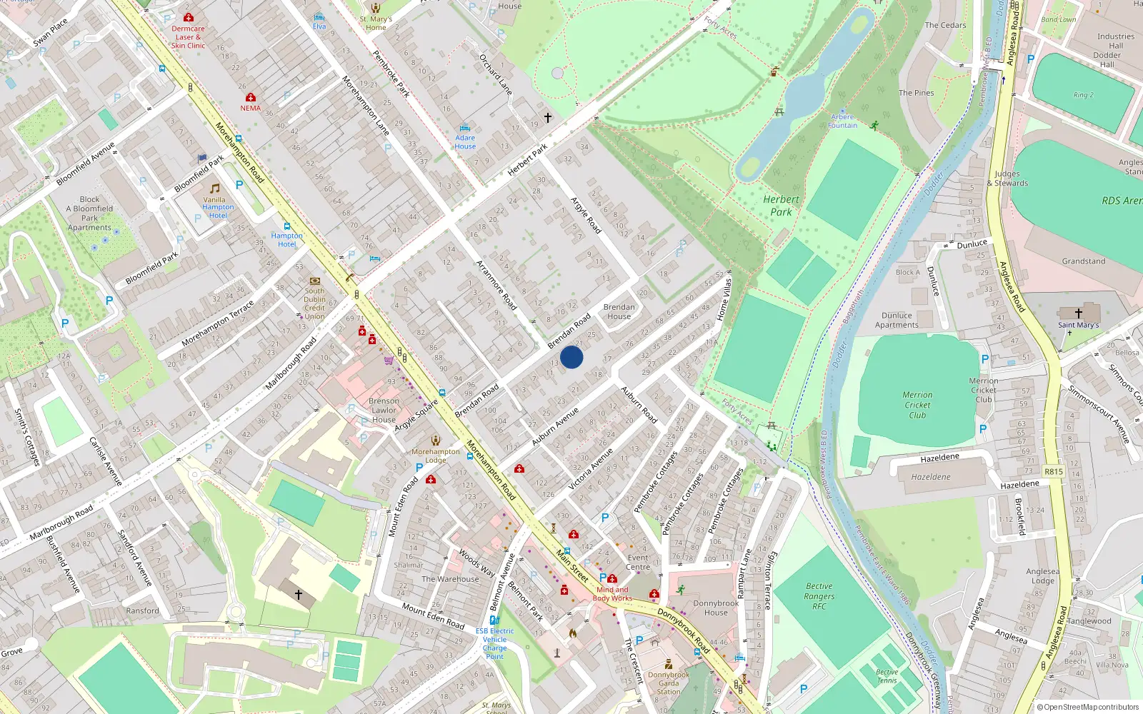 Overhead map showing the location of 17 Brendan Road, Dublin 4