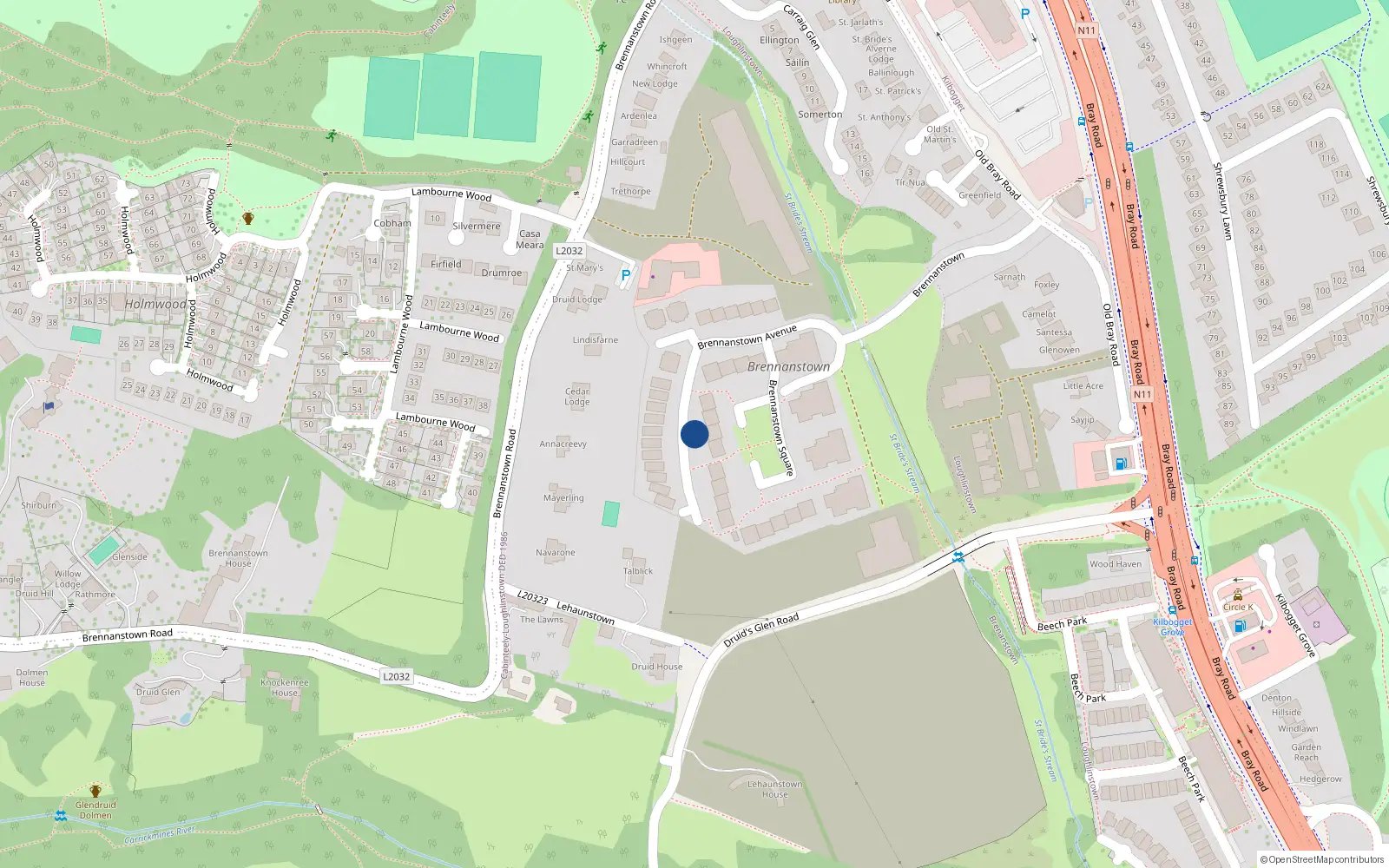 Overhead map showing the location of 17 Brennanstown Avenue, Cabinteely