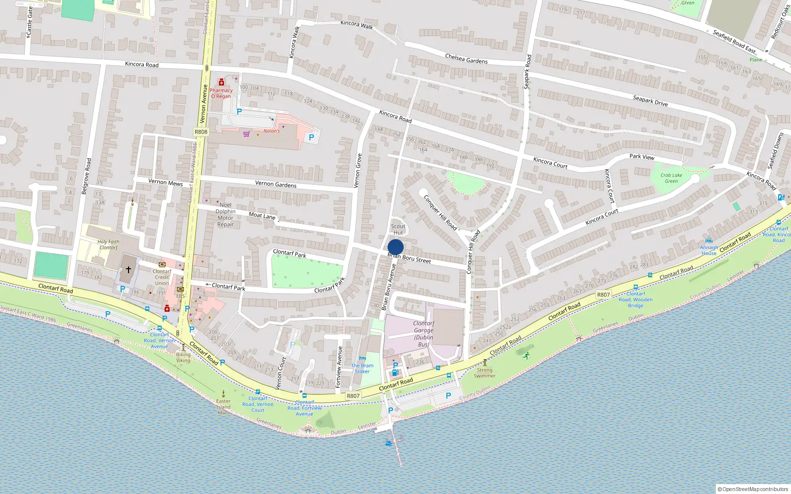 Overhead map showing the location of 17 Brian Boru Street, Dublin 3