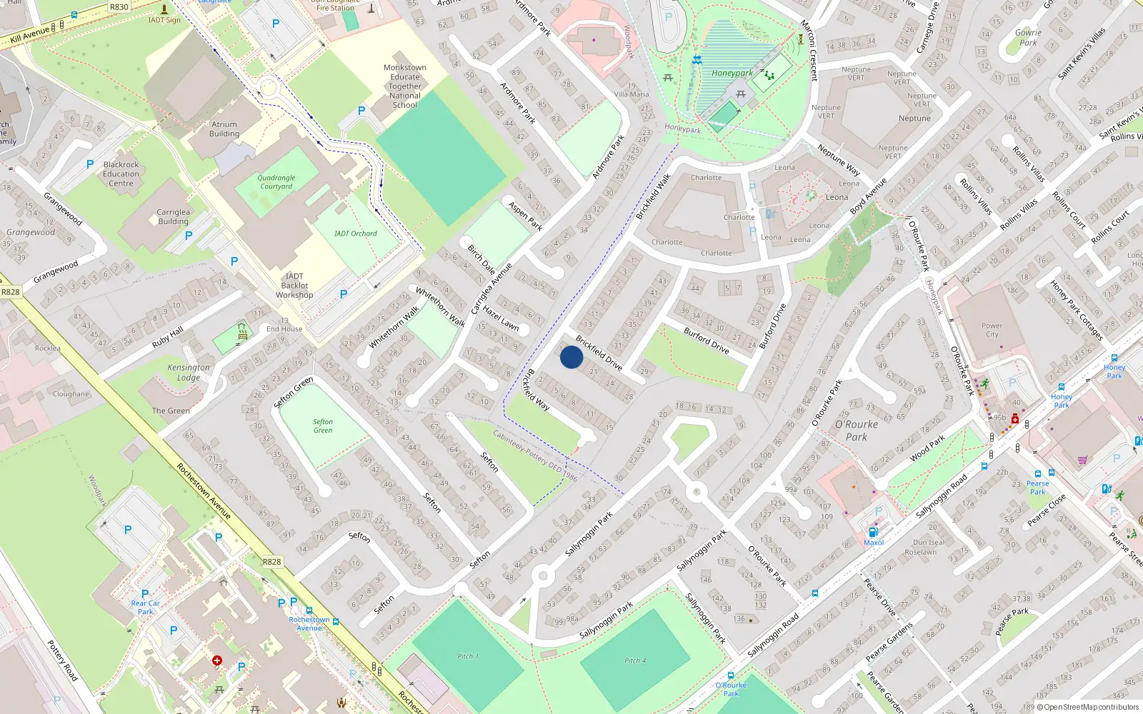 Overhead map showing the location of 17 Brickfield Drive, Dun Laoghaire