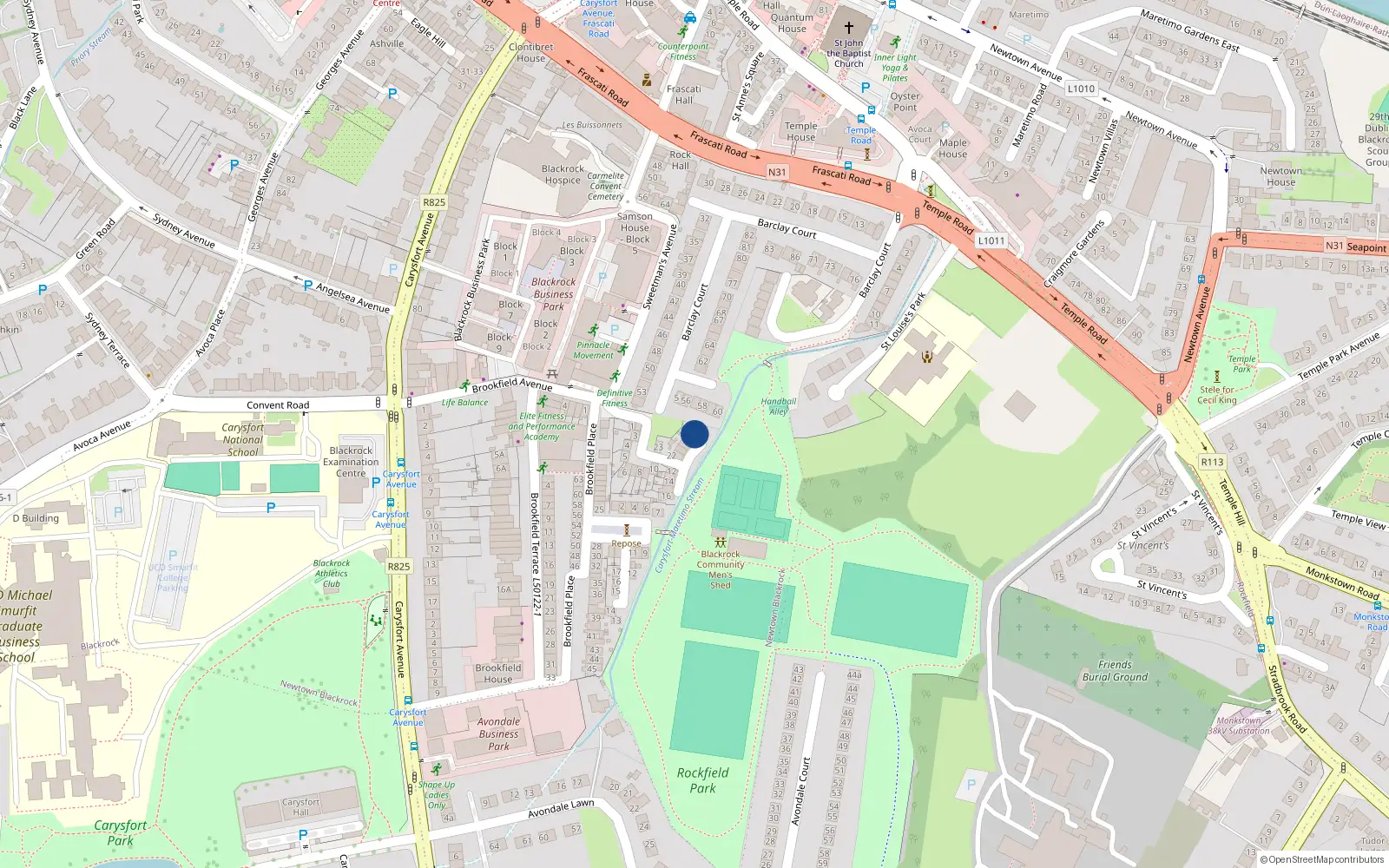 Overhead map showing the location of 17 Brookfield Grove, Blackrock