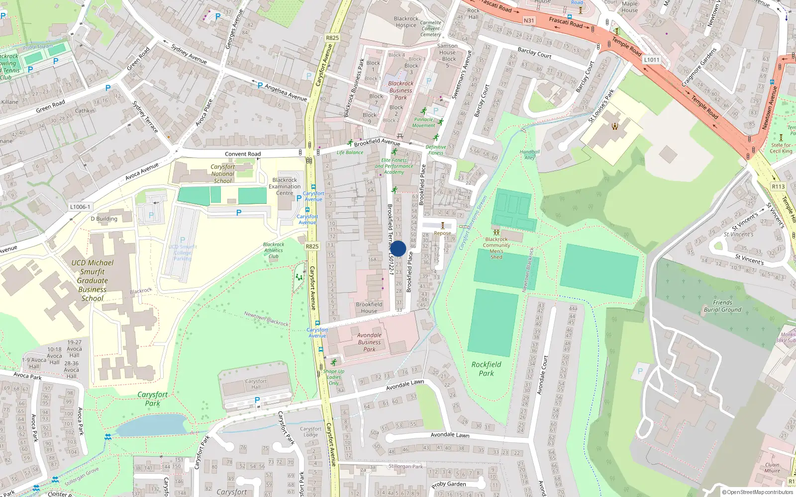 Overhead map showing the location of 17 Brookfield Terrace, Blackrock