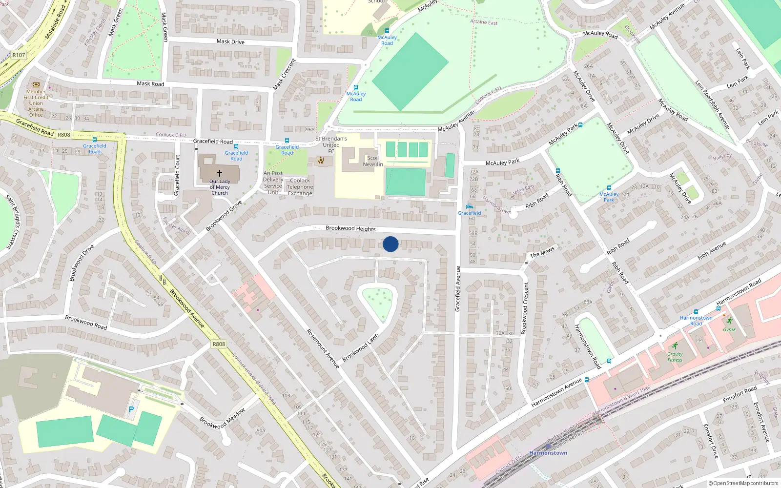 Overhead map showing the location of 17 Brookwood Heights, Artane, Dublin 5