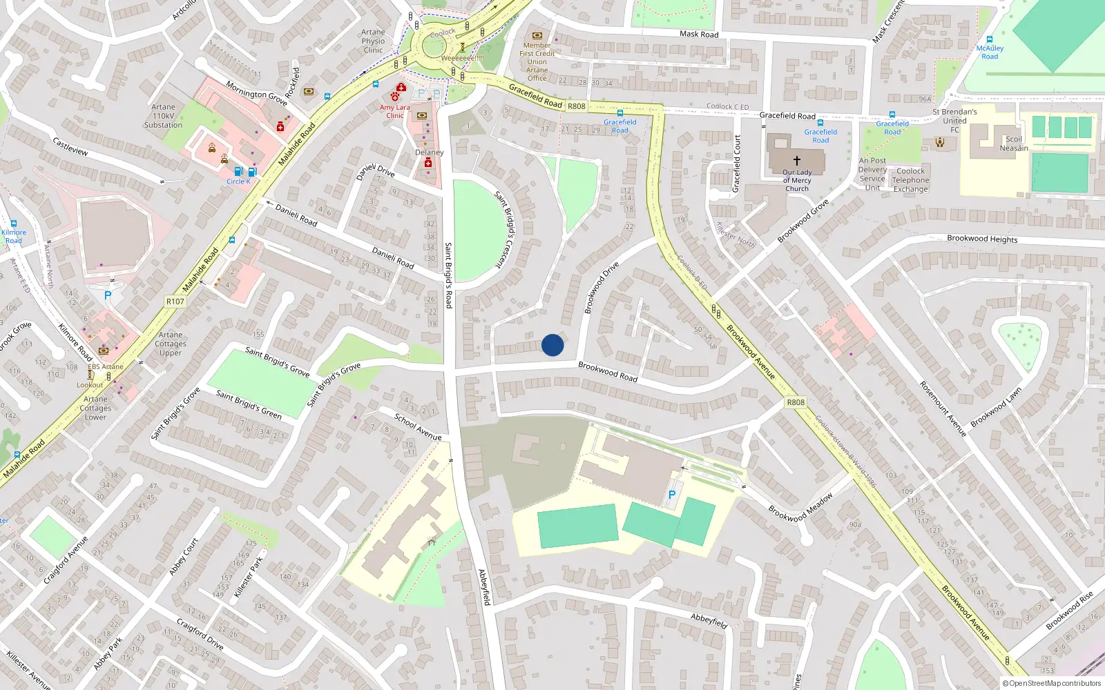Overhead map showing the location of 17 Brookwood Road, Dublin 5