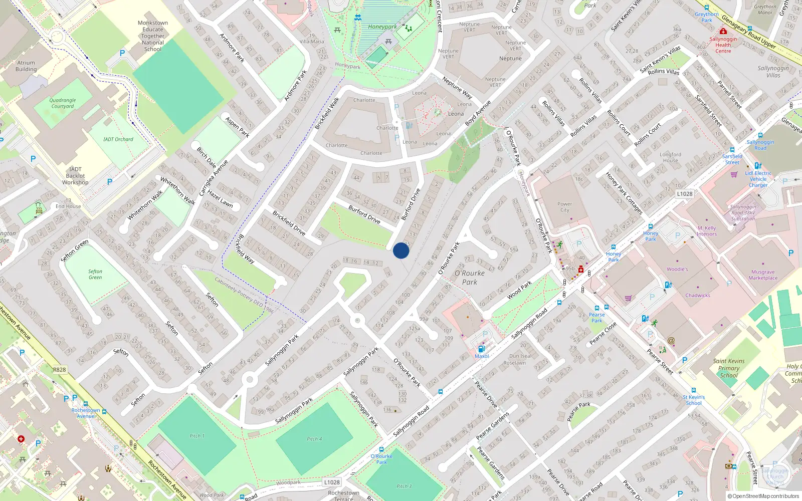 Overhead map showing the location of 17 Burford Drive, Dun Laoghaire