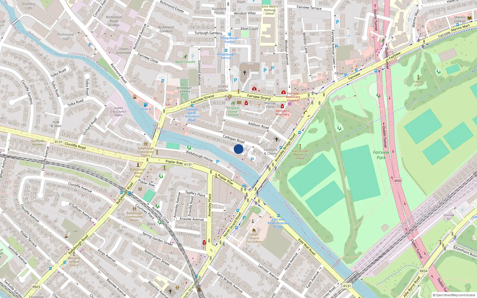 Overhead map showing the location of 17 Cadogan Road, Dublin 3