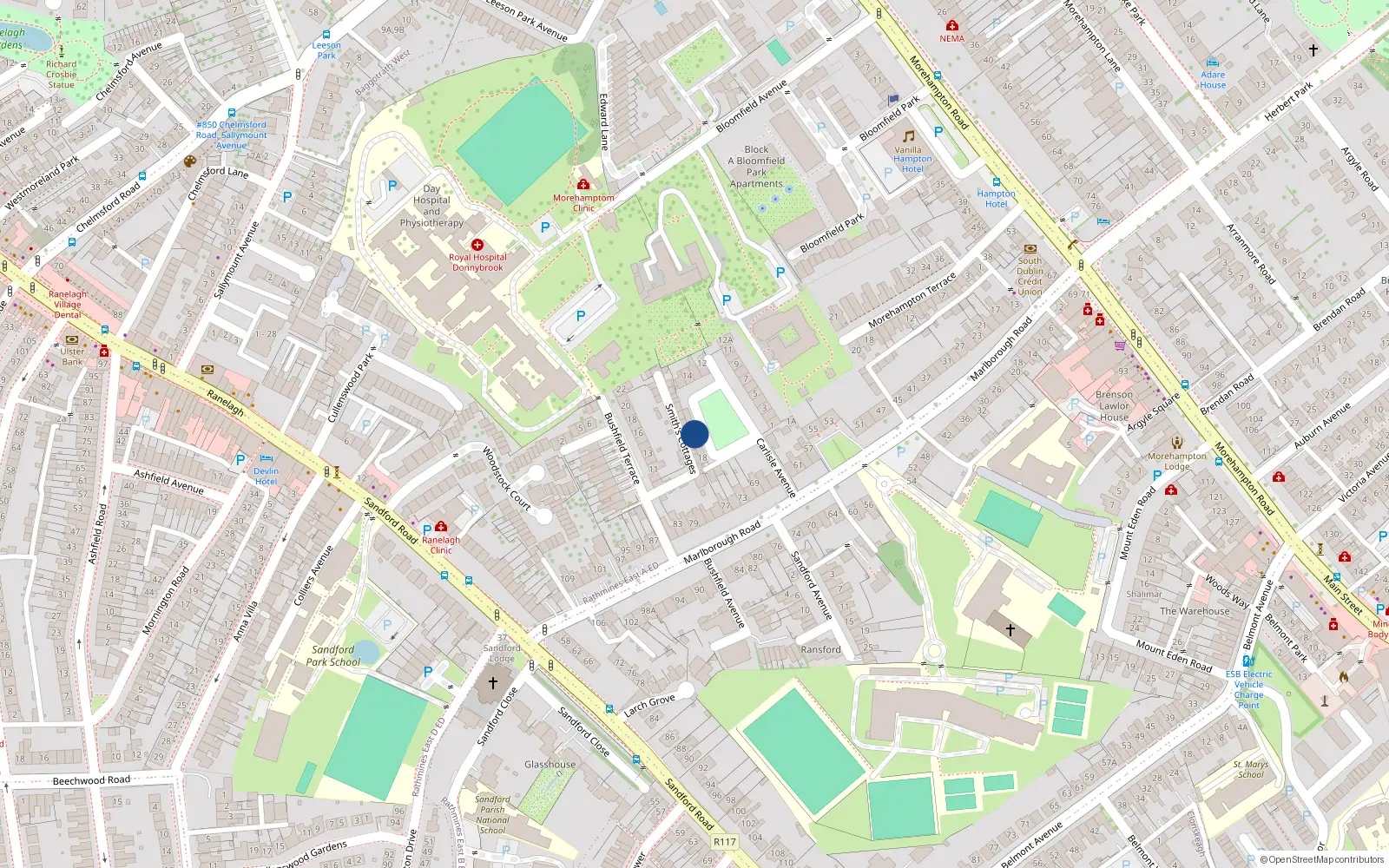 Overhead map showing the location of 17 Carlisle Avenue, Donnybrook