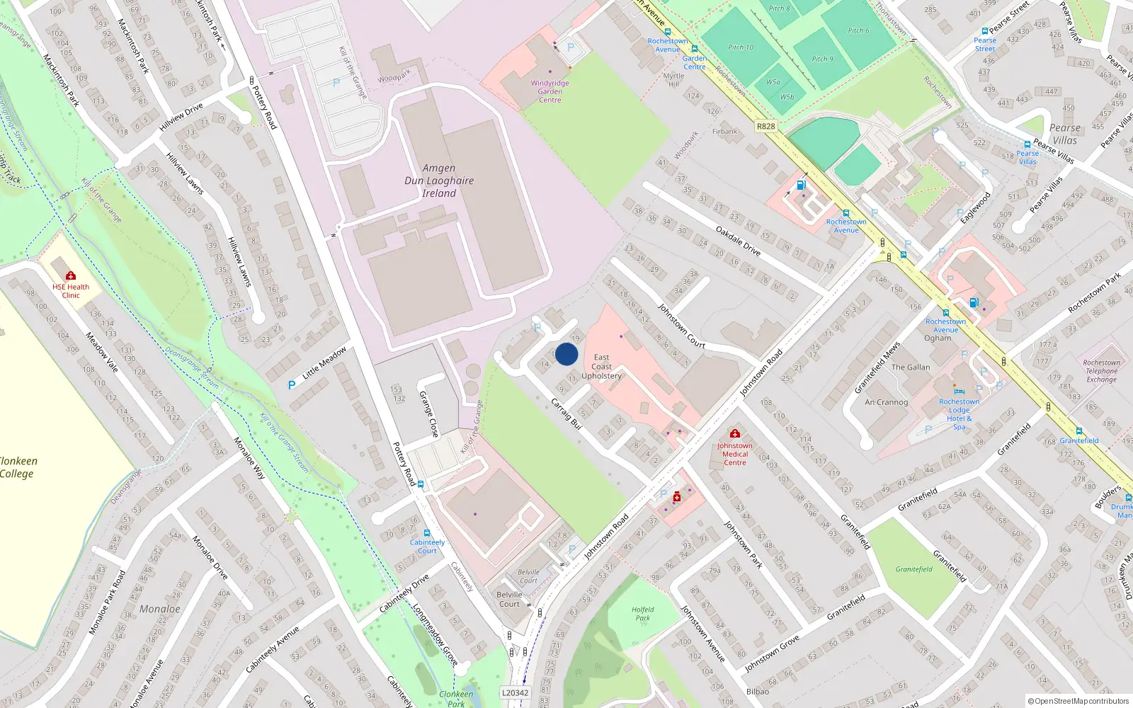 Overhead map showing the location of 17 Carraig Bui, Baile Átha Cliath