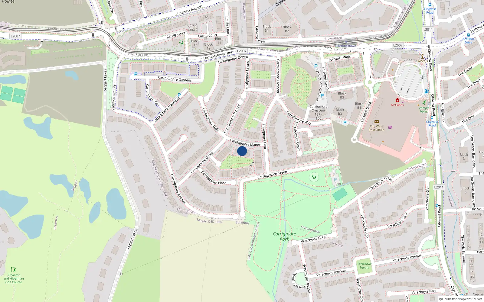 Overhead map showing the location of 17 Carrigmore Manor, Dublin