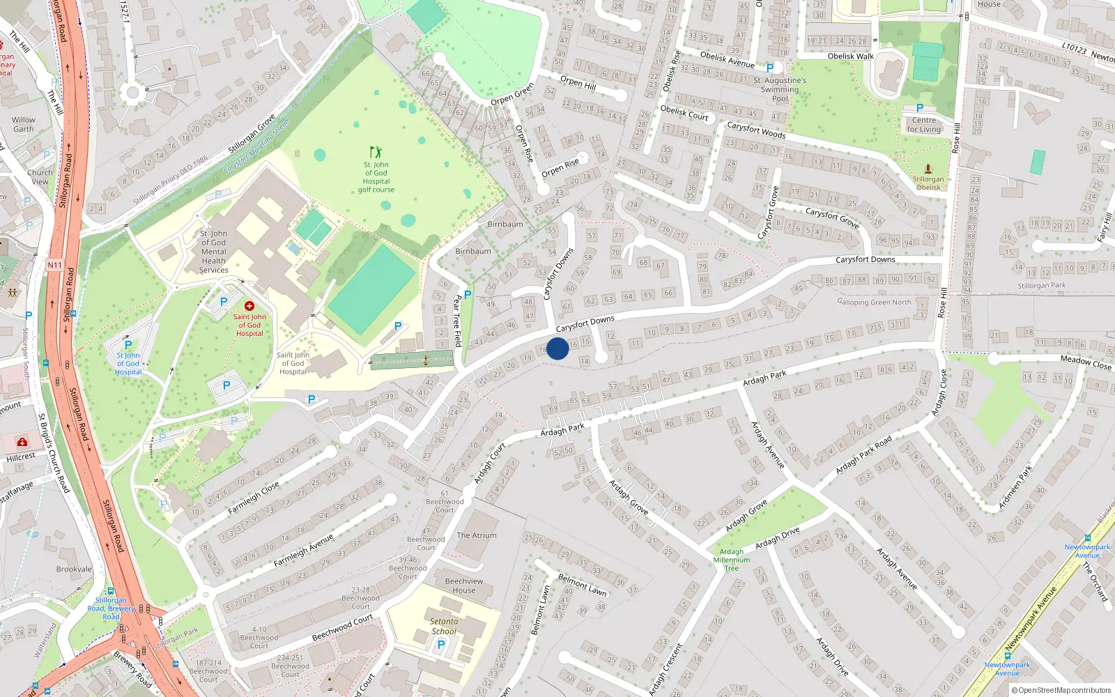 Overhead map showing the location of 17 Carysfort Downs, Blackrock, Dublin