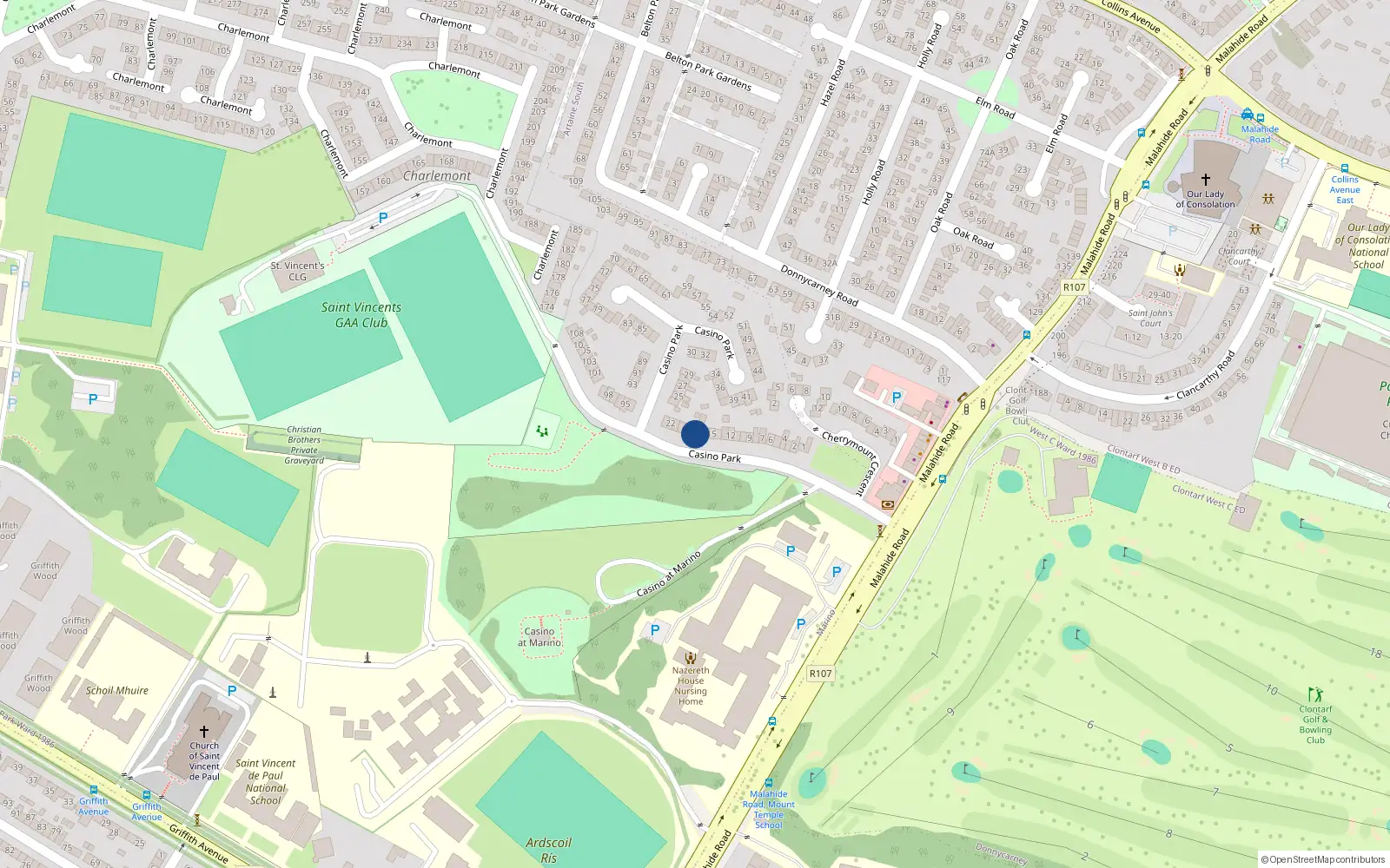 Overhead map showing the location of 17 Casino Park, Marino, Dublin 3