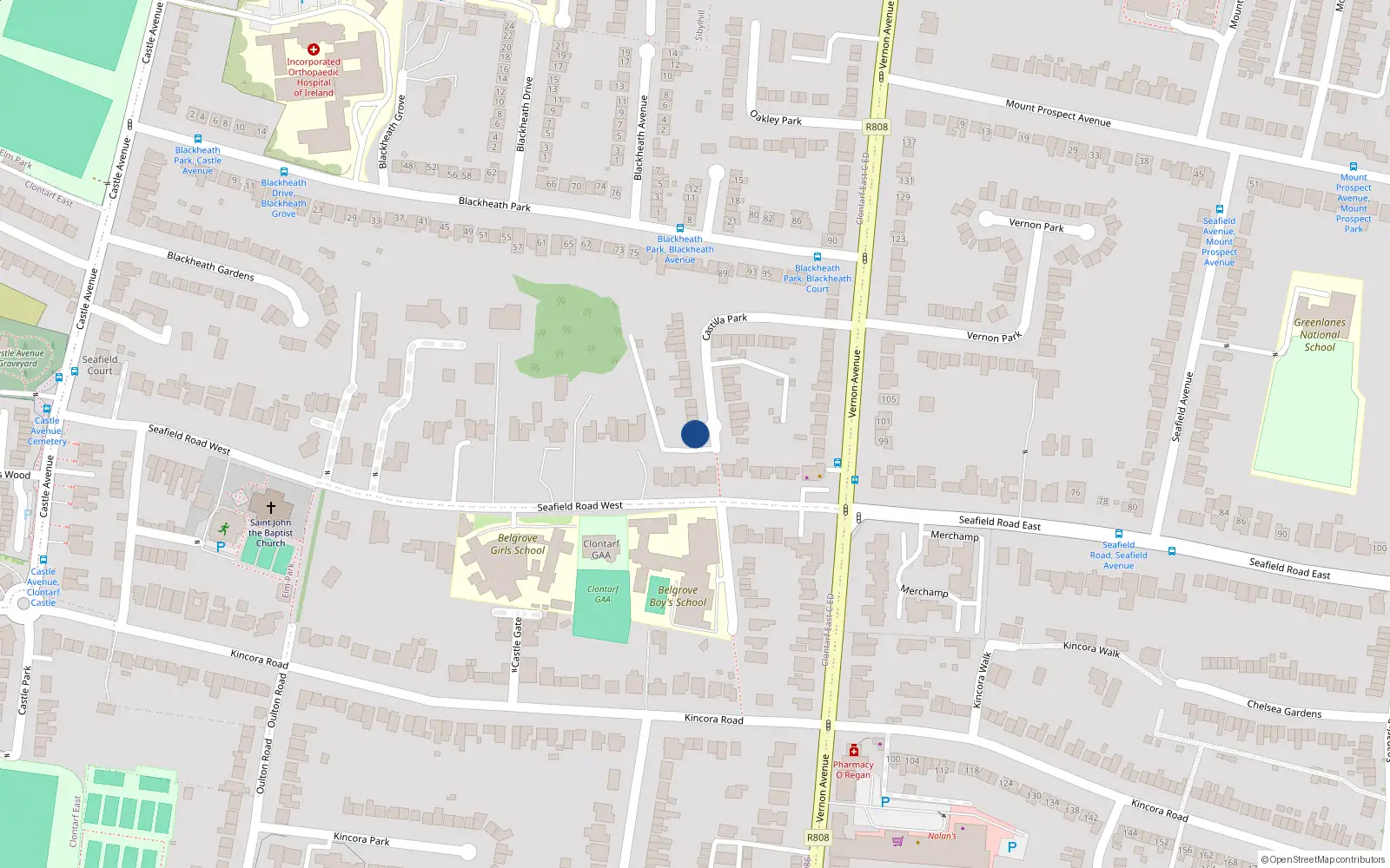 Overhead map showing the location of 17 Castilla Park, Dublin 3