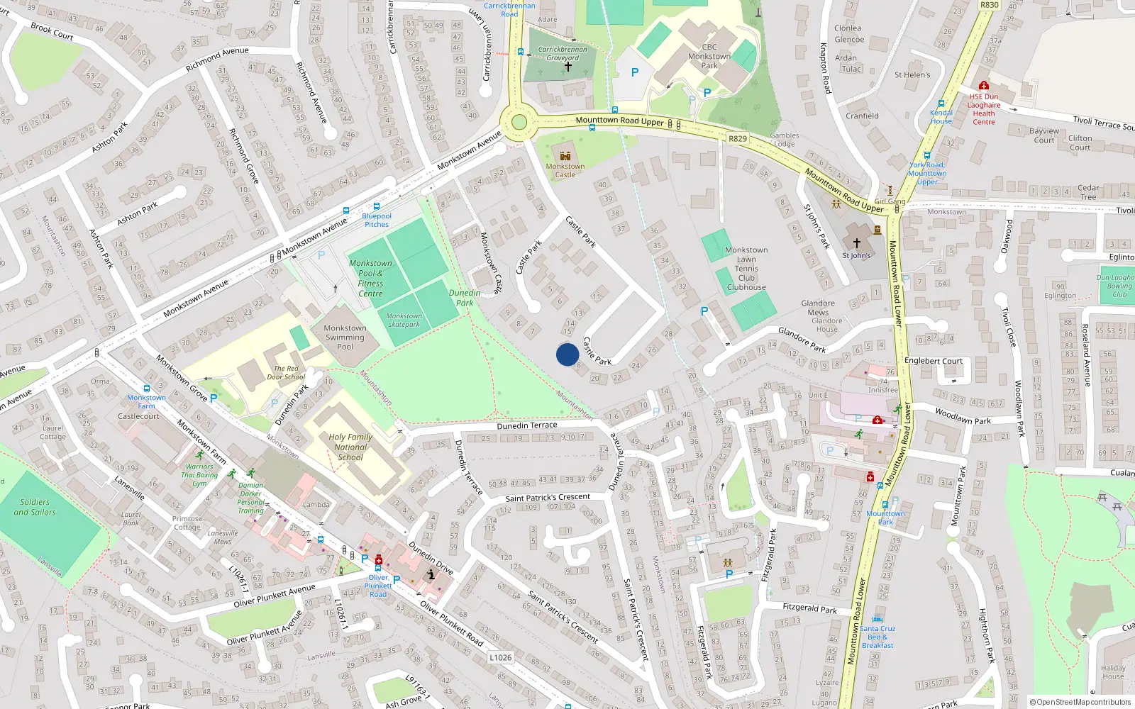 Overhead map showing the location of 17 Castle Park, Monkstown, Dublin