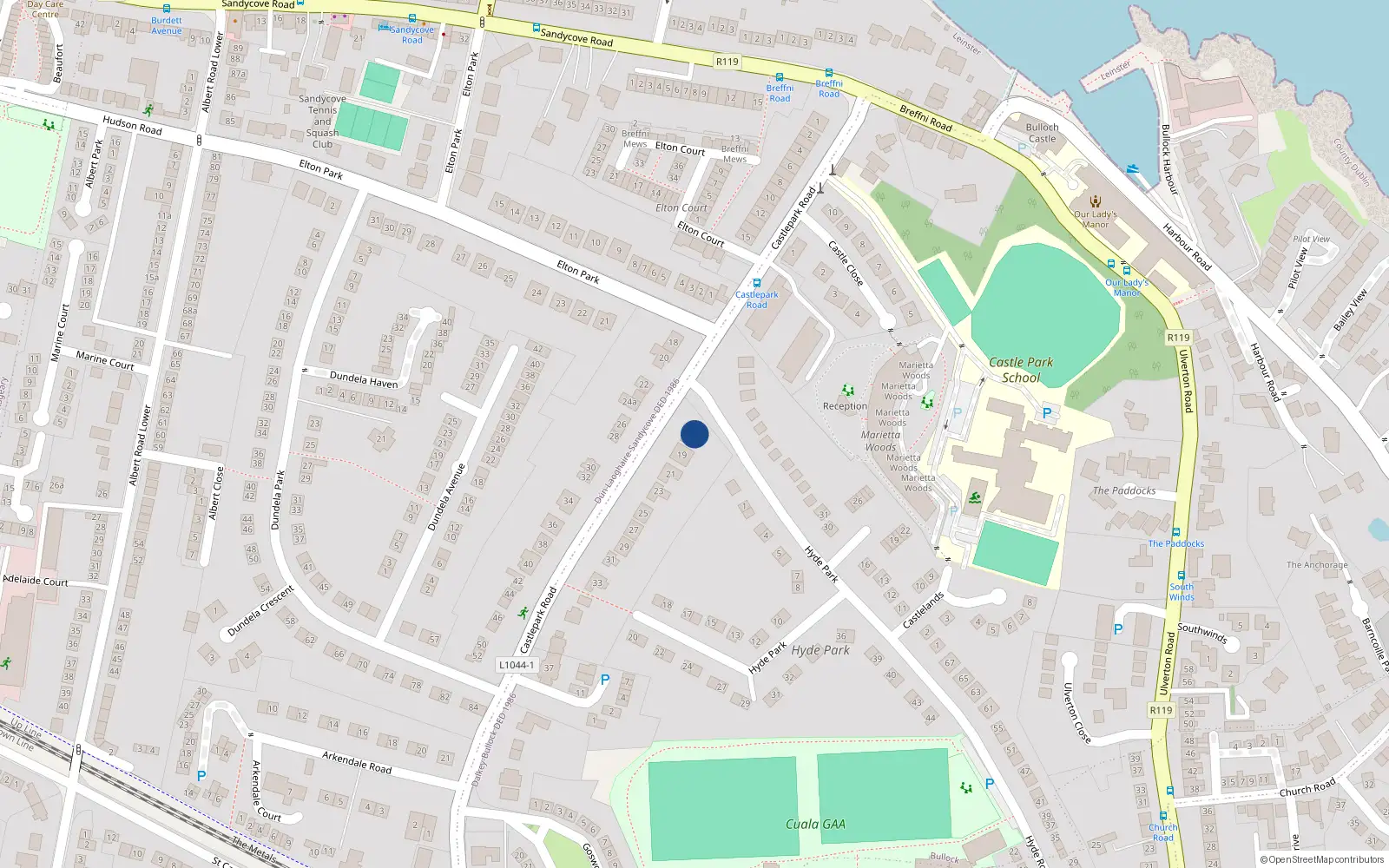 Overhead map showing the location of 17 Castle Park Road, Dublin