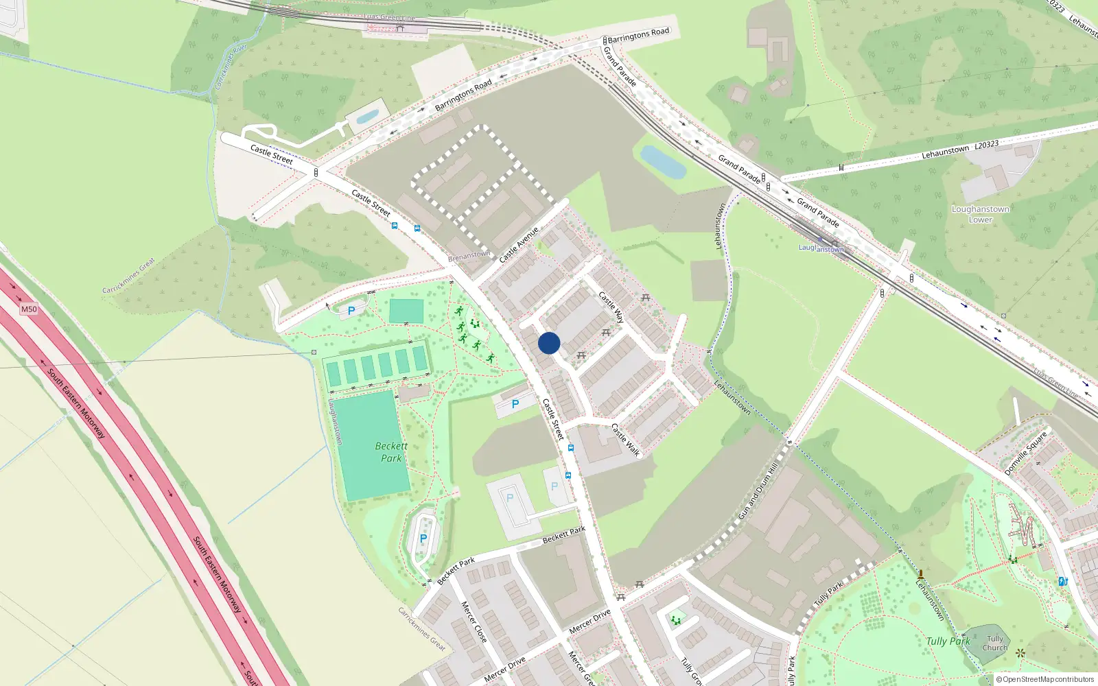 Overhead map showing the location of 17 Castle Way, Laughanstown