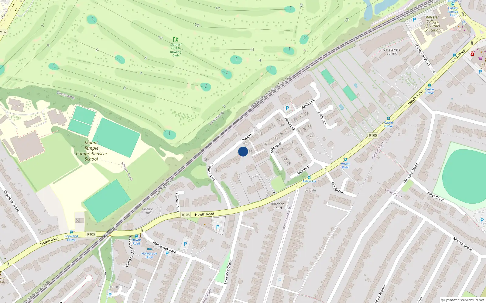 Overhead map showing the location of 17 Castlecourt, Howth Road, Clontarf Dublin 3