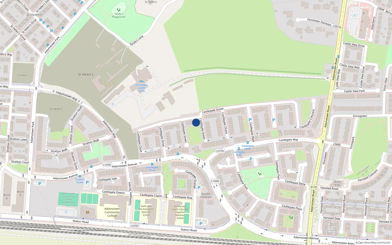Overhead map showing the location of 17 Castlegate Green, Lucan