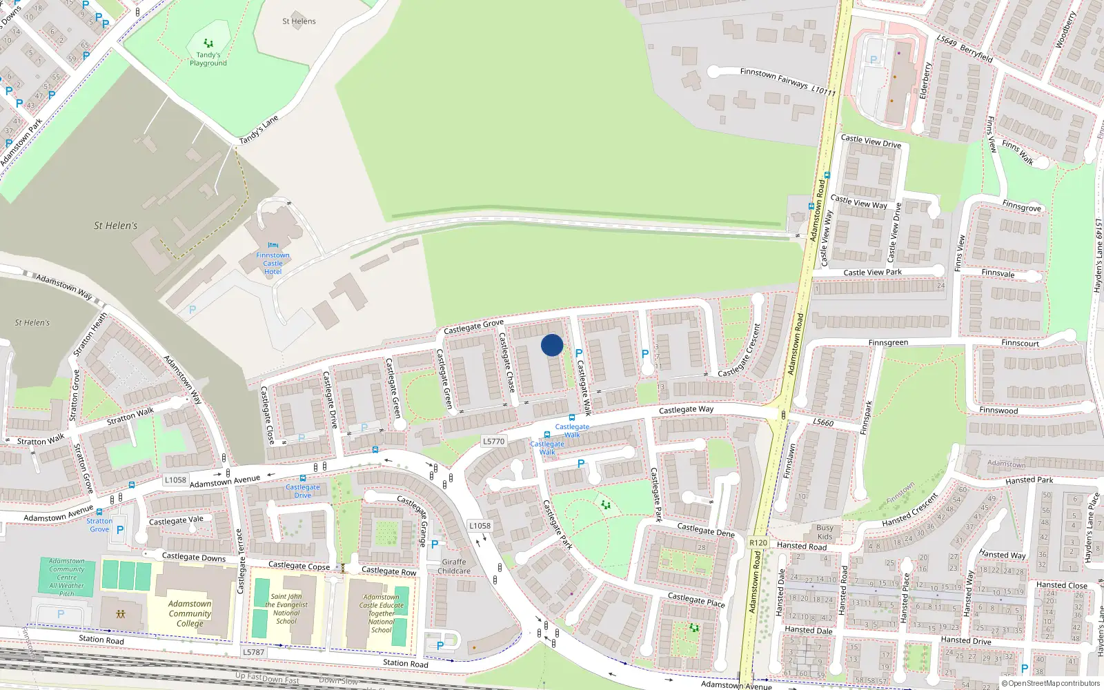 Overhead map showing the location of 17 Castlegate Walk, Lucan