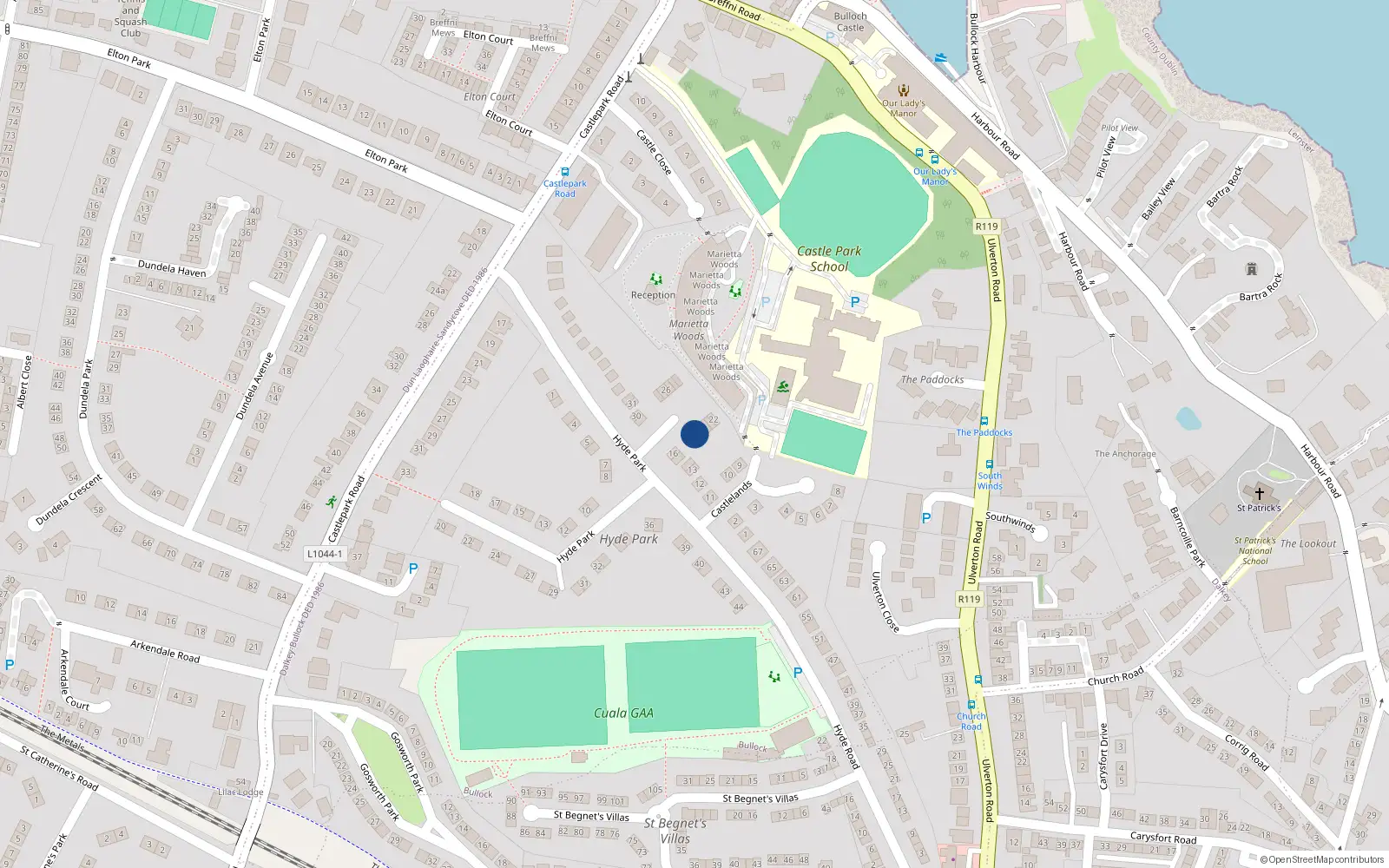 Overhead map showing the location of 17 Castlelands Grove, Co Dublin