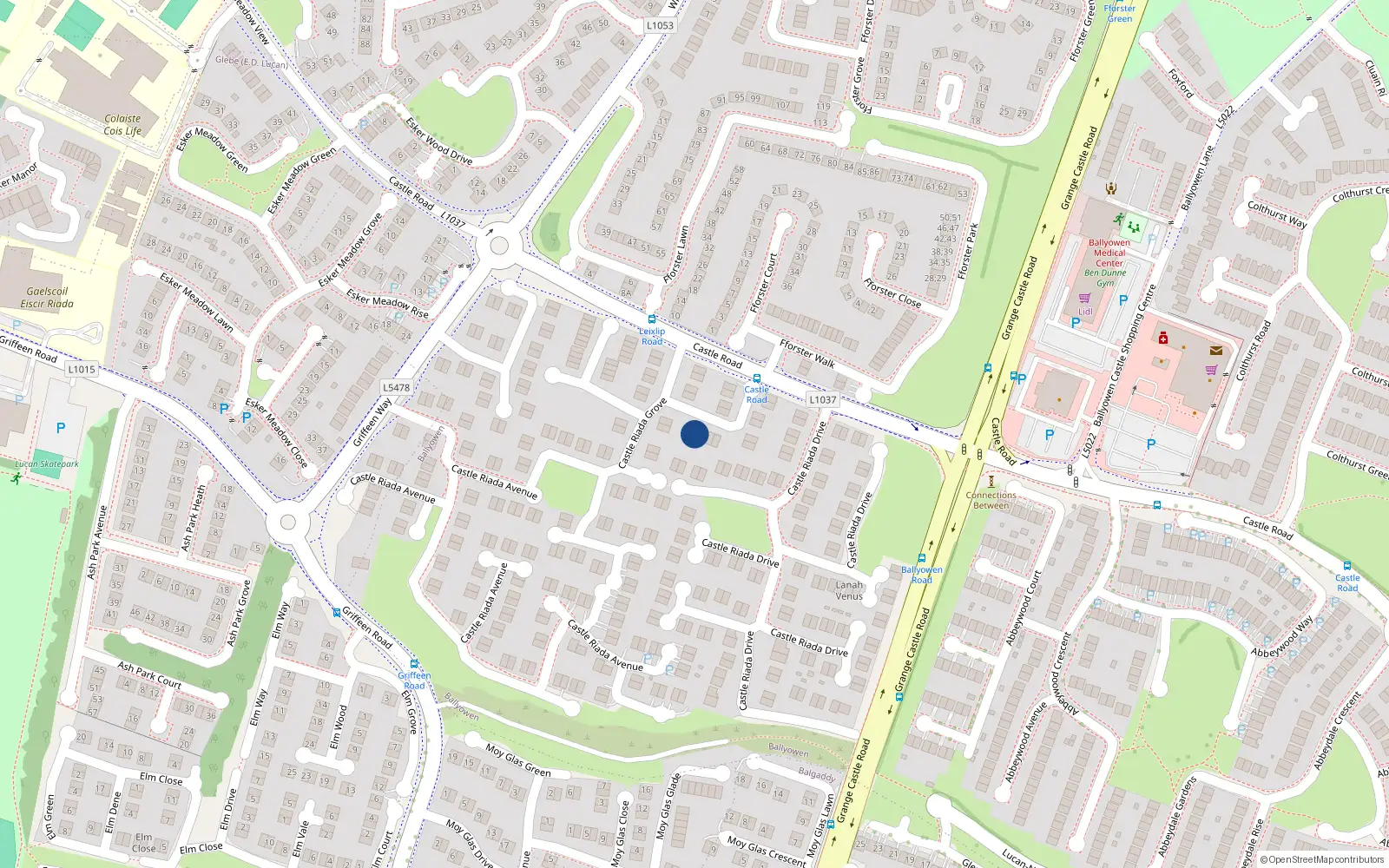 Overhead map showing the location of 17 Castle Riada Grove, Lucan