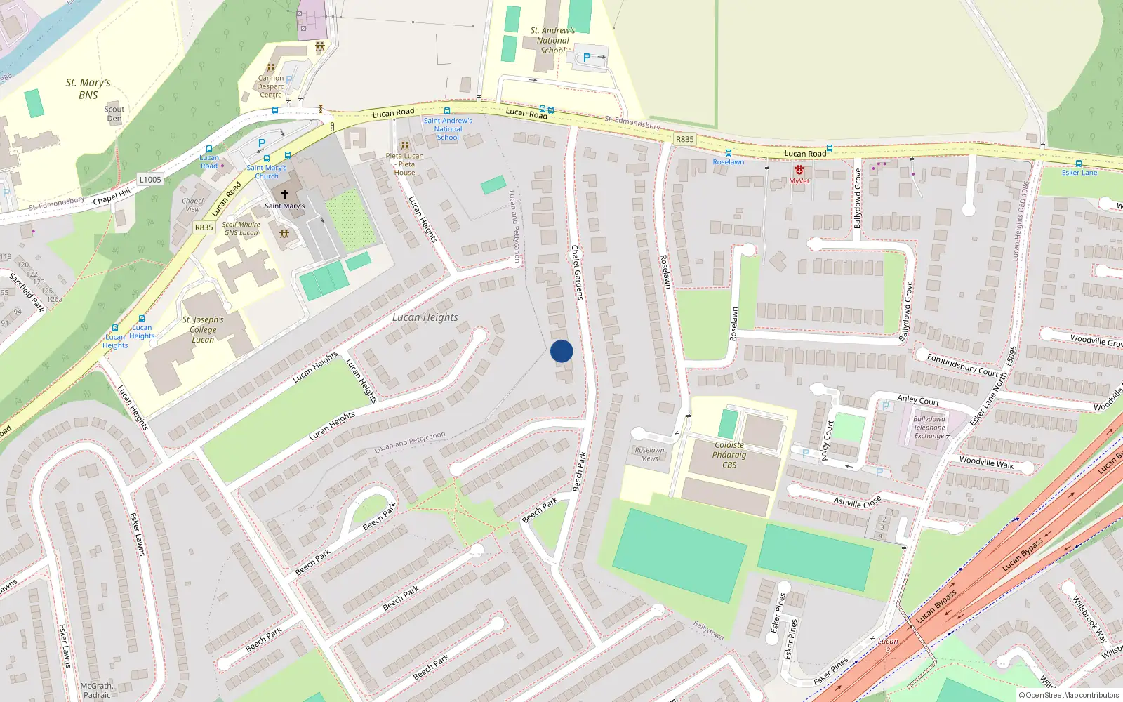 Overhead map showing the location of 17 Chalet Gardens, Lucan