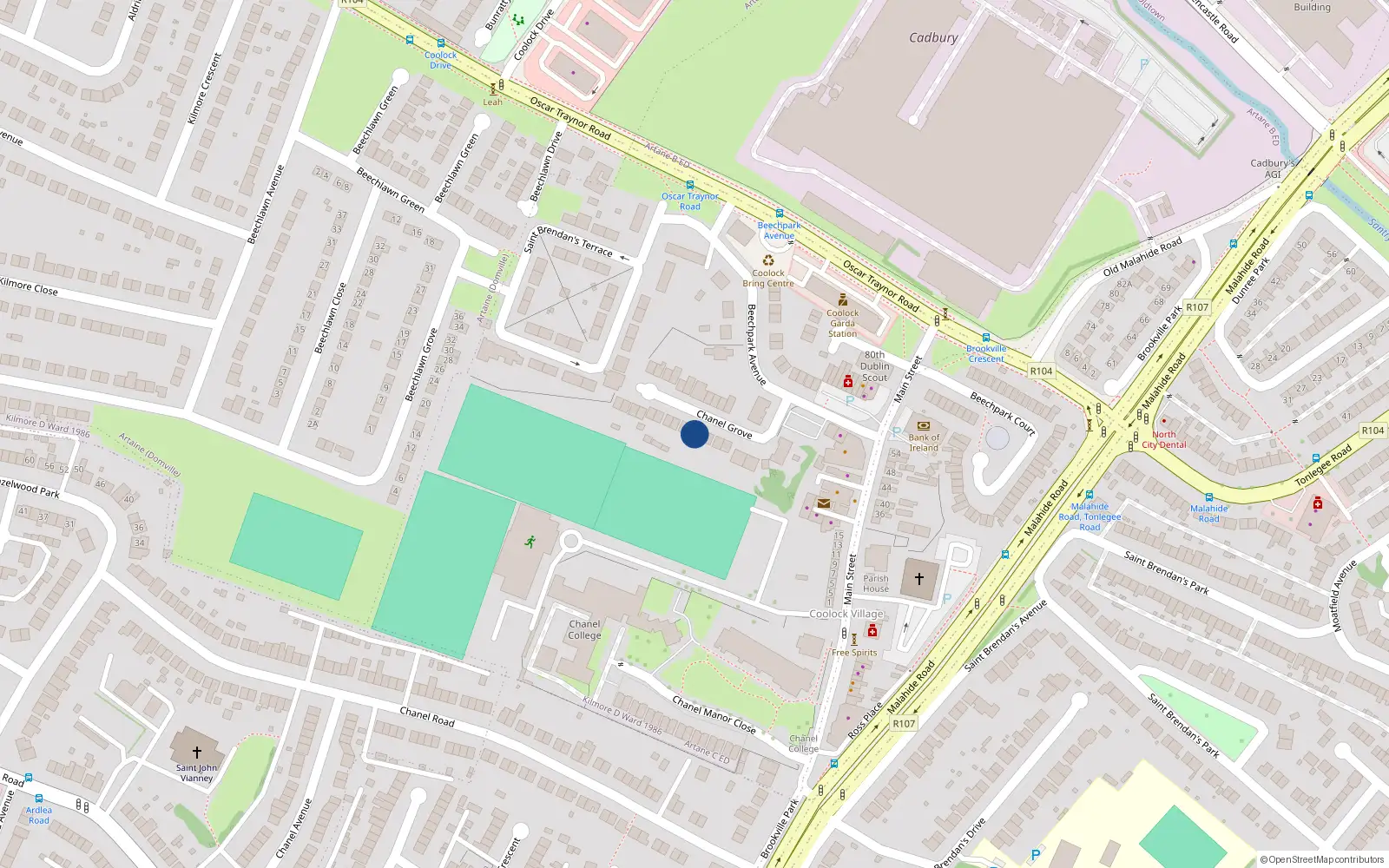 Overhead map showing the location of 17 Chanel Grove, Coolock, Dublin 5