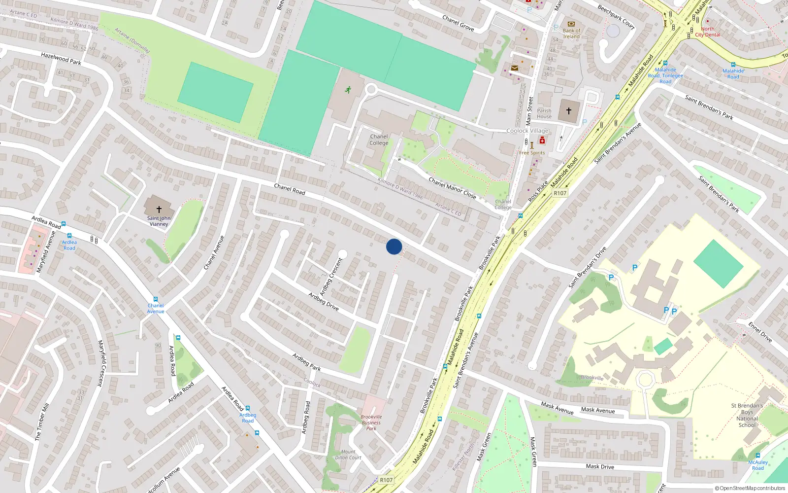 Overhead map showing the location of 17 Chanel Road, Artane, Dublin 5