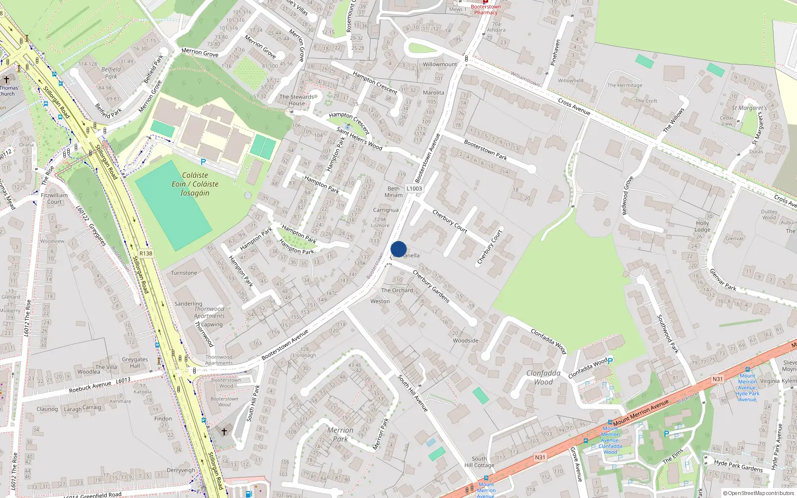 Overhead map showing the location of 17 Cherbury Gardens, Blackrock