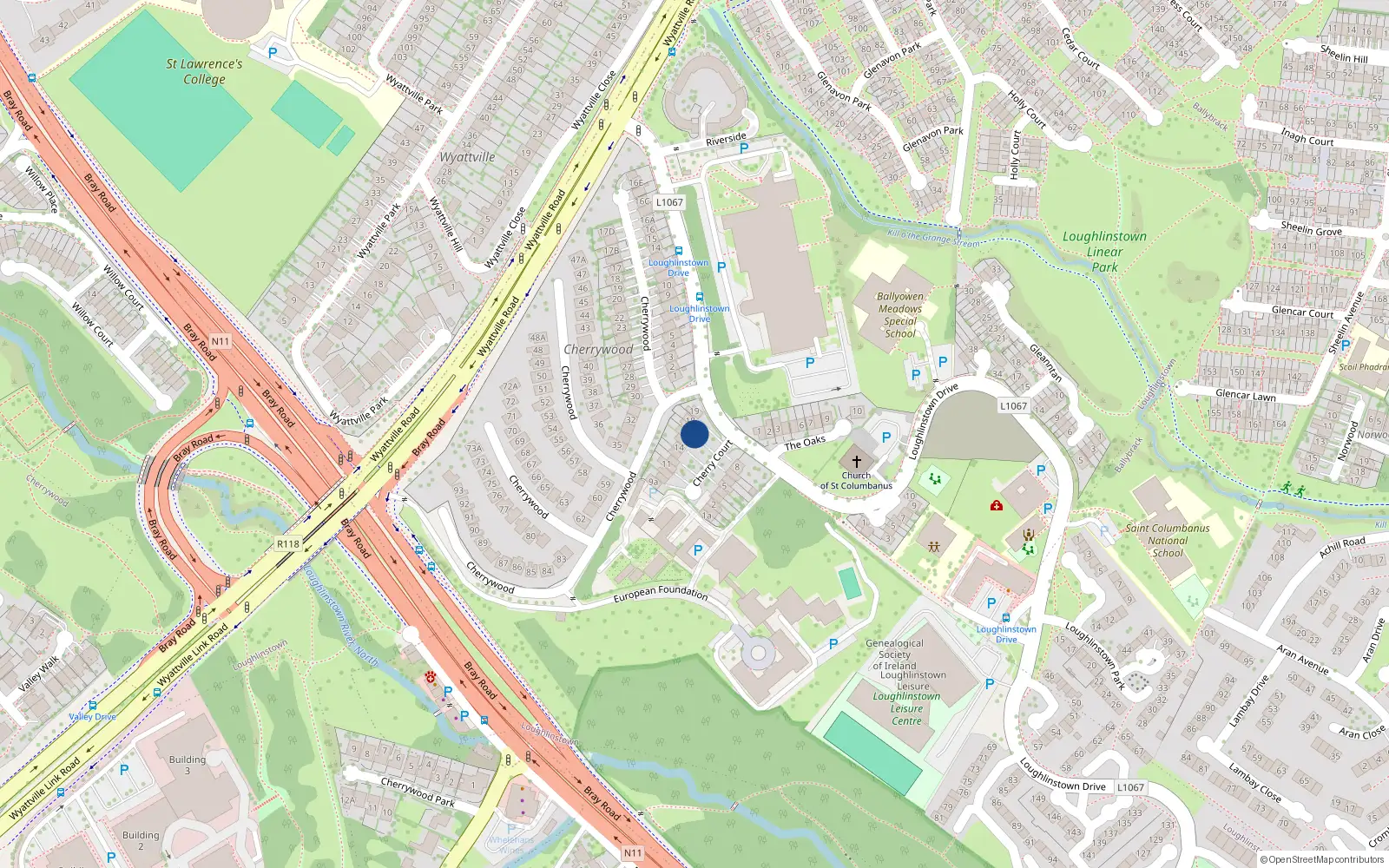 Overhead map showing the location of 17 Cherrycourt, Loughlinstown