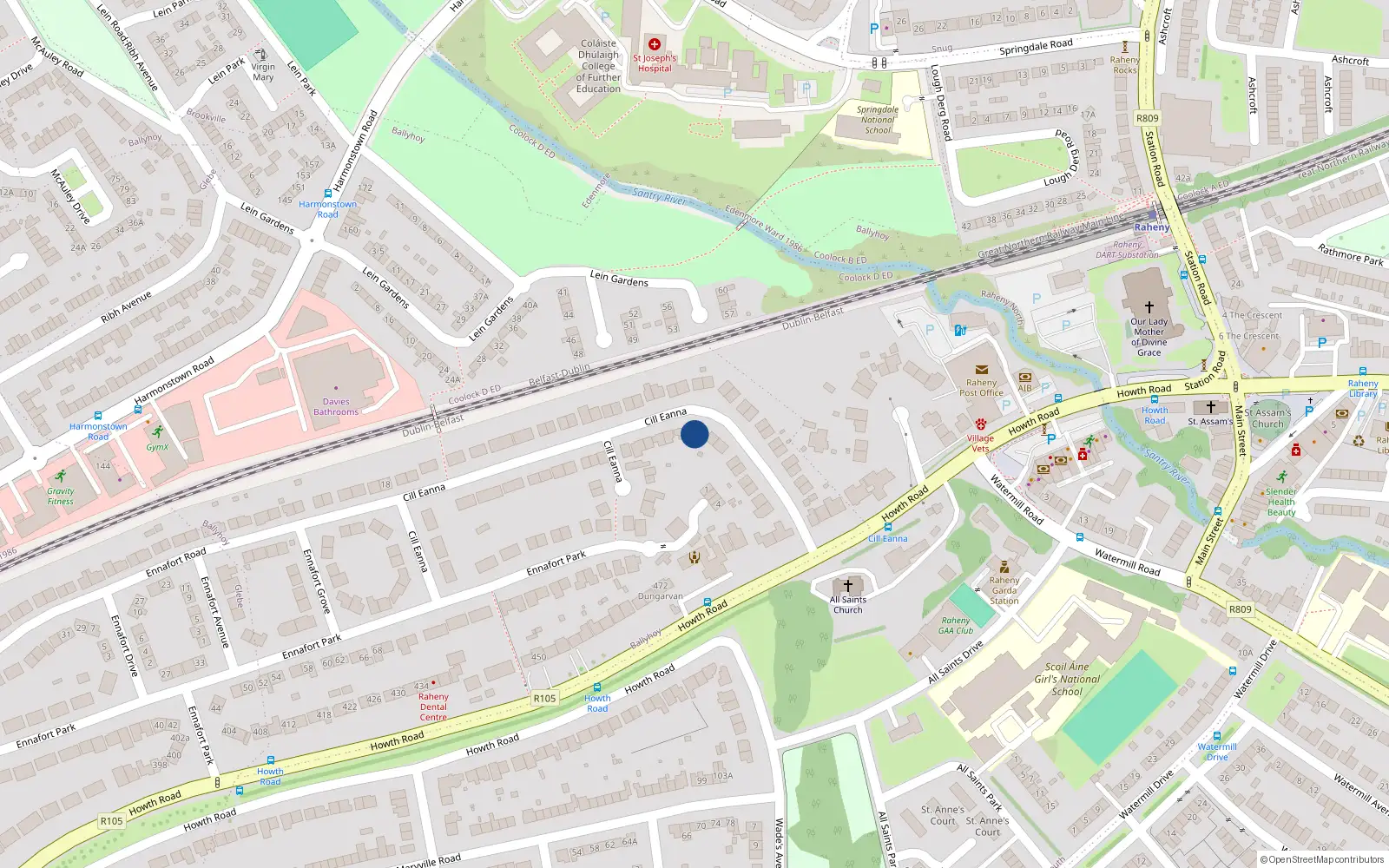 Overhead map showing the location of 17 Cill Eanna, Dublin 5