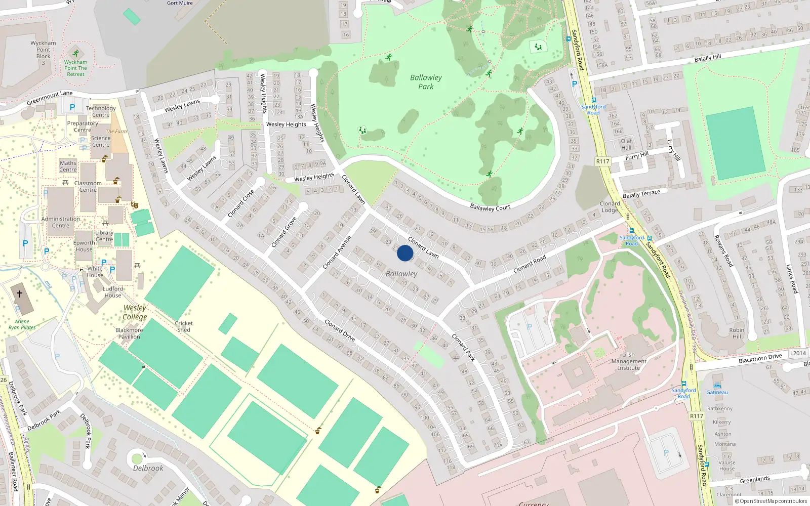 Overhead map showing the location of 17 Clonard Lawn, Dublin 16