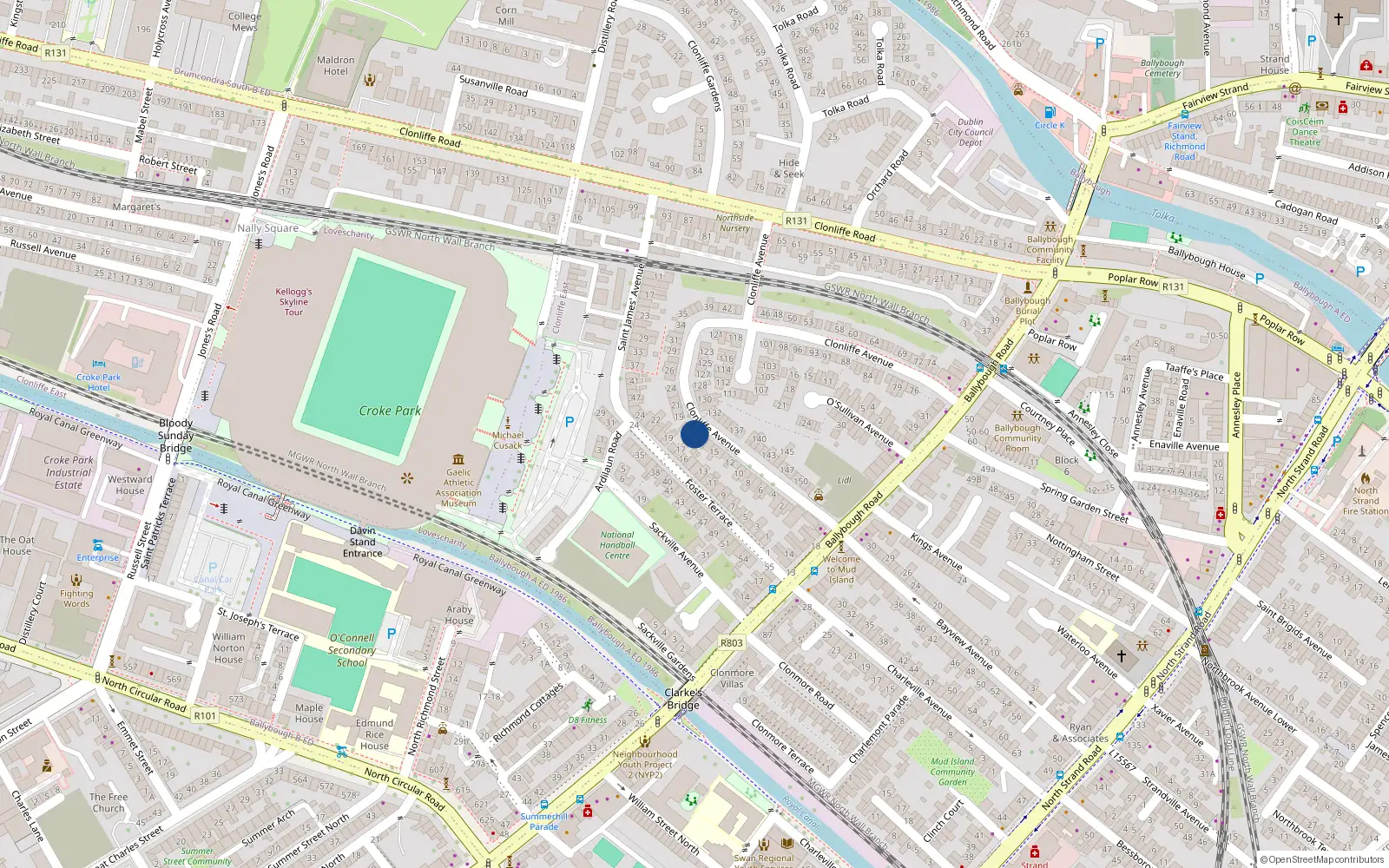Overhead map showing the location of 17 Clonliffe Avenue, Dublin 3, Dublin
