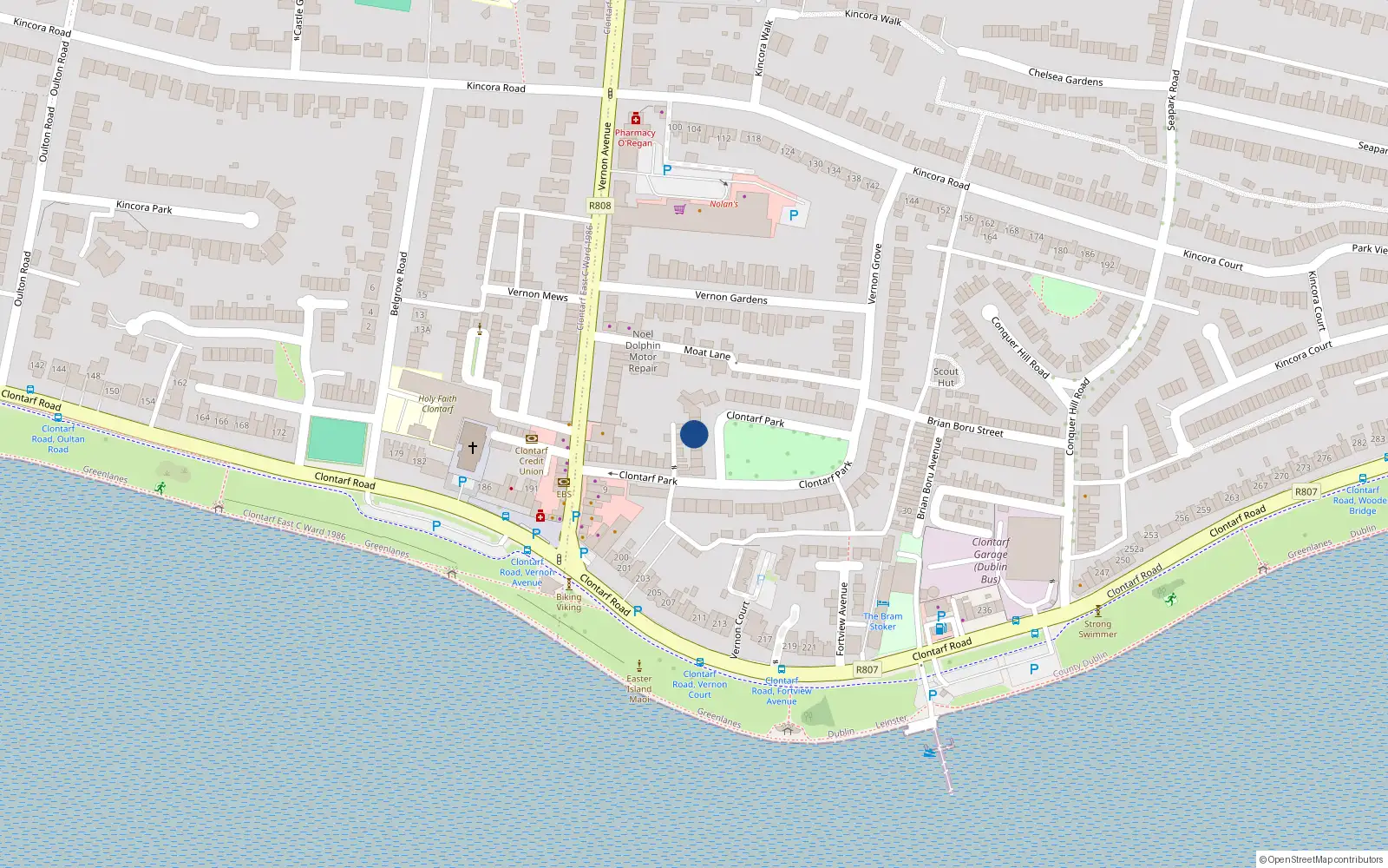 Overhead map showing the location of 17 Clontarf Park, Clontarf, Dublin 3