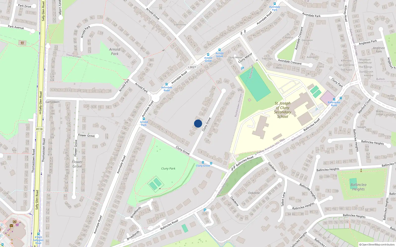 Overhead map showing the location of 17 Cluny Grove, Killiney