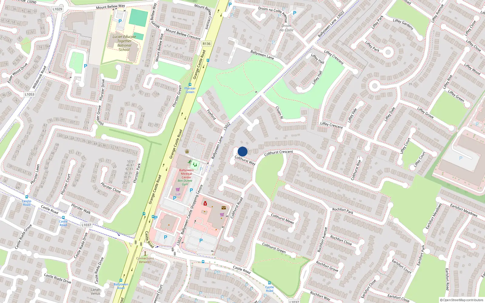 Overhead map showing the location of 17 Colthurst Way, Lucan