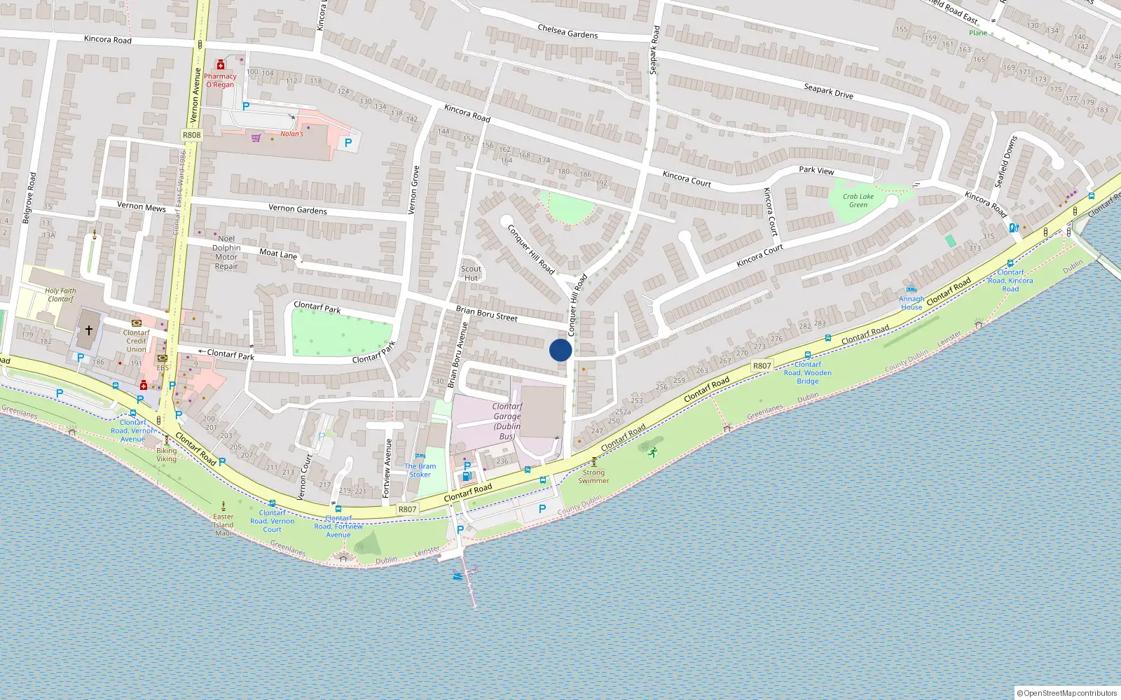 Overhead map showing the location of 17 Conquer Hill Road, Clontarf, Dublin 3