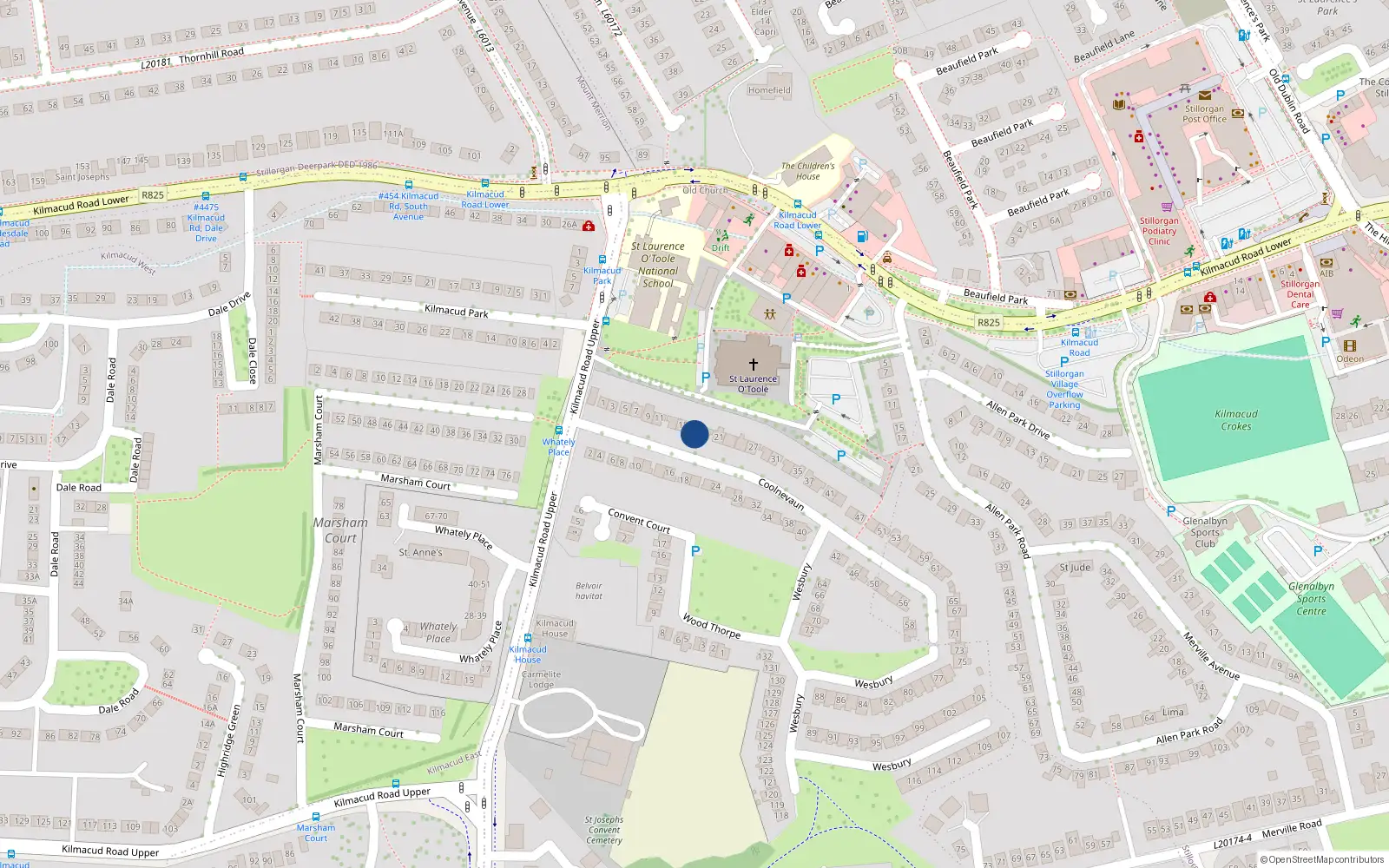 Overhead map showing the location of 17 Coolnevaun, Stillorgan, Dublin