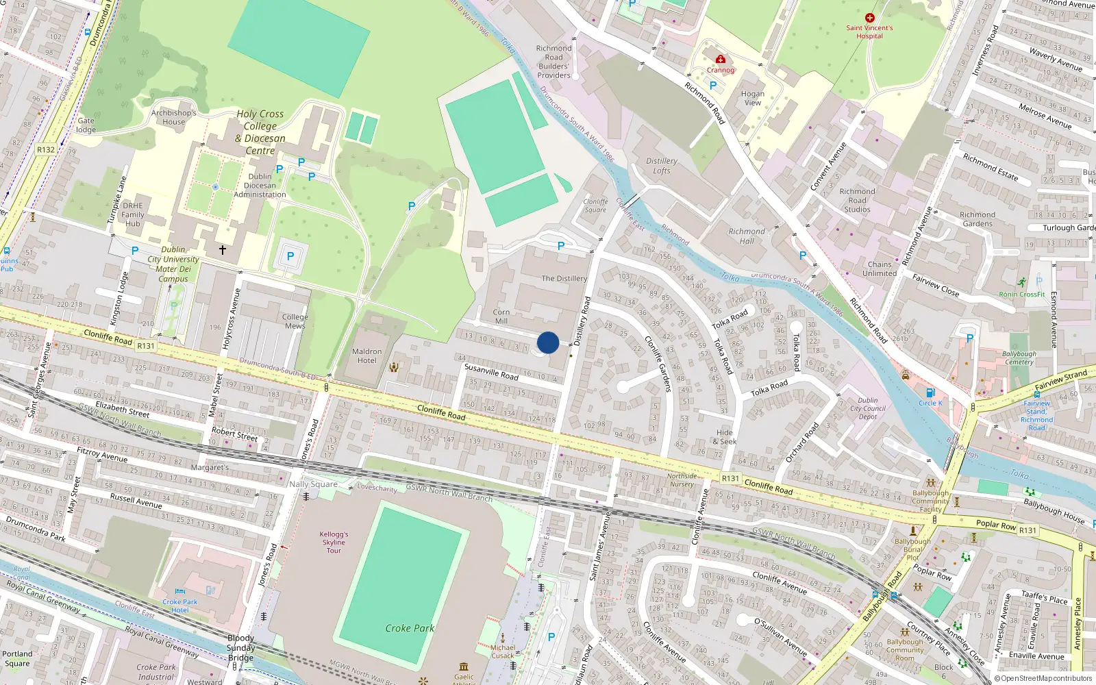 Overhead map showing the location of 17 Corn Mill Row, Cabra - Glasnevin