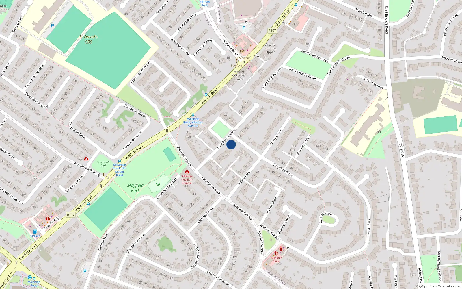 Overhead map showing the location of 17 Craigford Avenue, Artane, Dublin 5