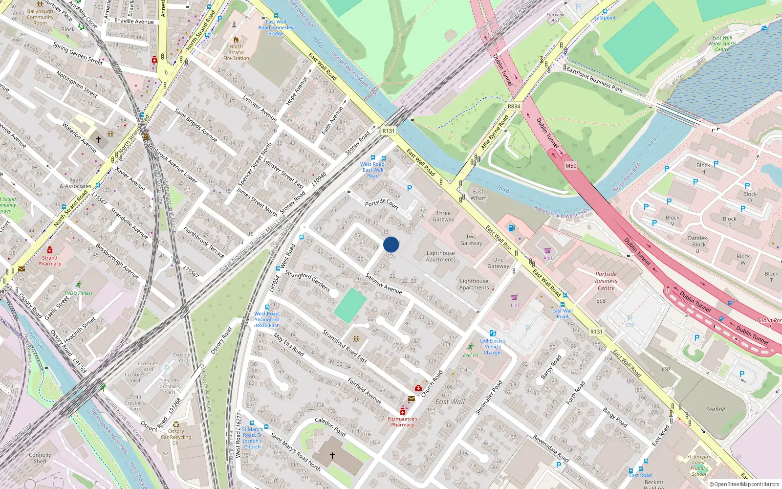 Overhead map showing the location of 17 Crescent Gardens, East Wall, Dublin 3