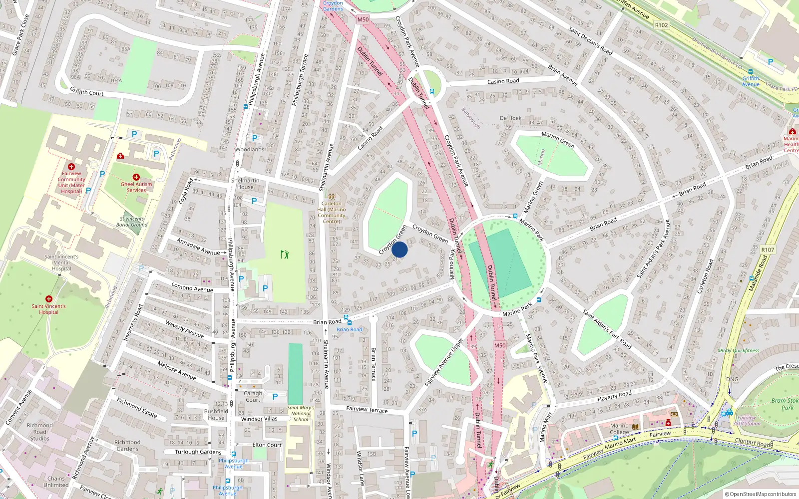 Overhead map showing the location of 17 Croydon Green, Dublin 3