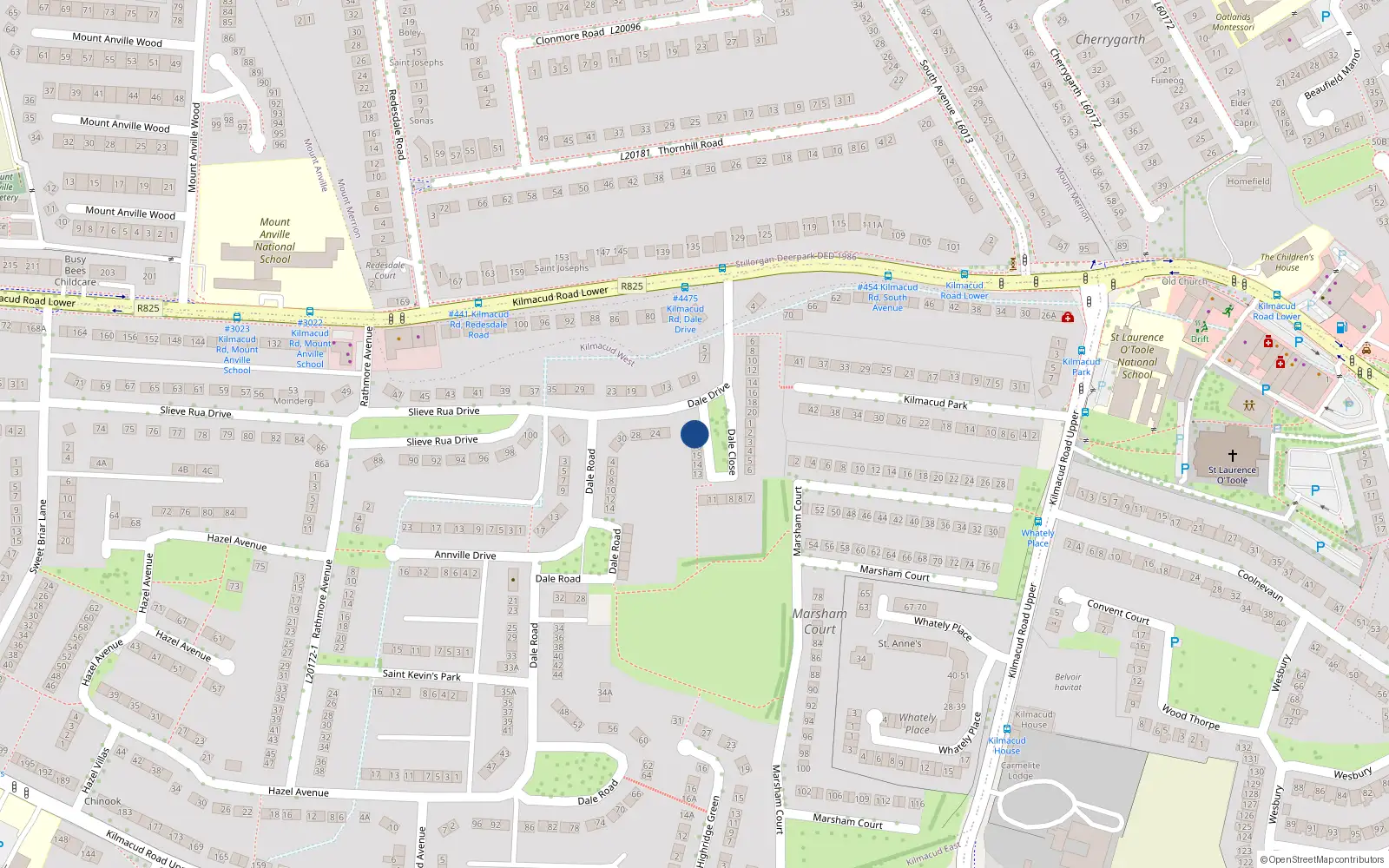 Overhead map showing the location of 17 Dale Close, Stillorgan