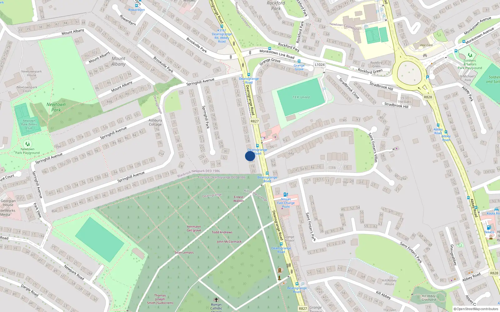 Overhead map showing the location of 17 Deansgrange Road, Blackrock, Co Dublin