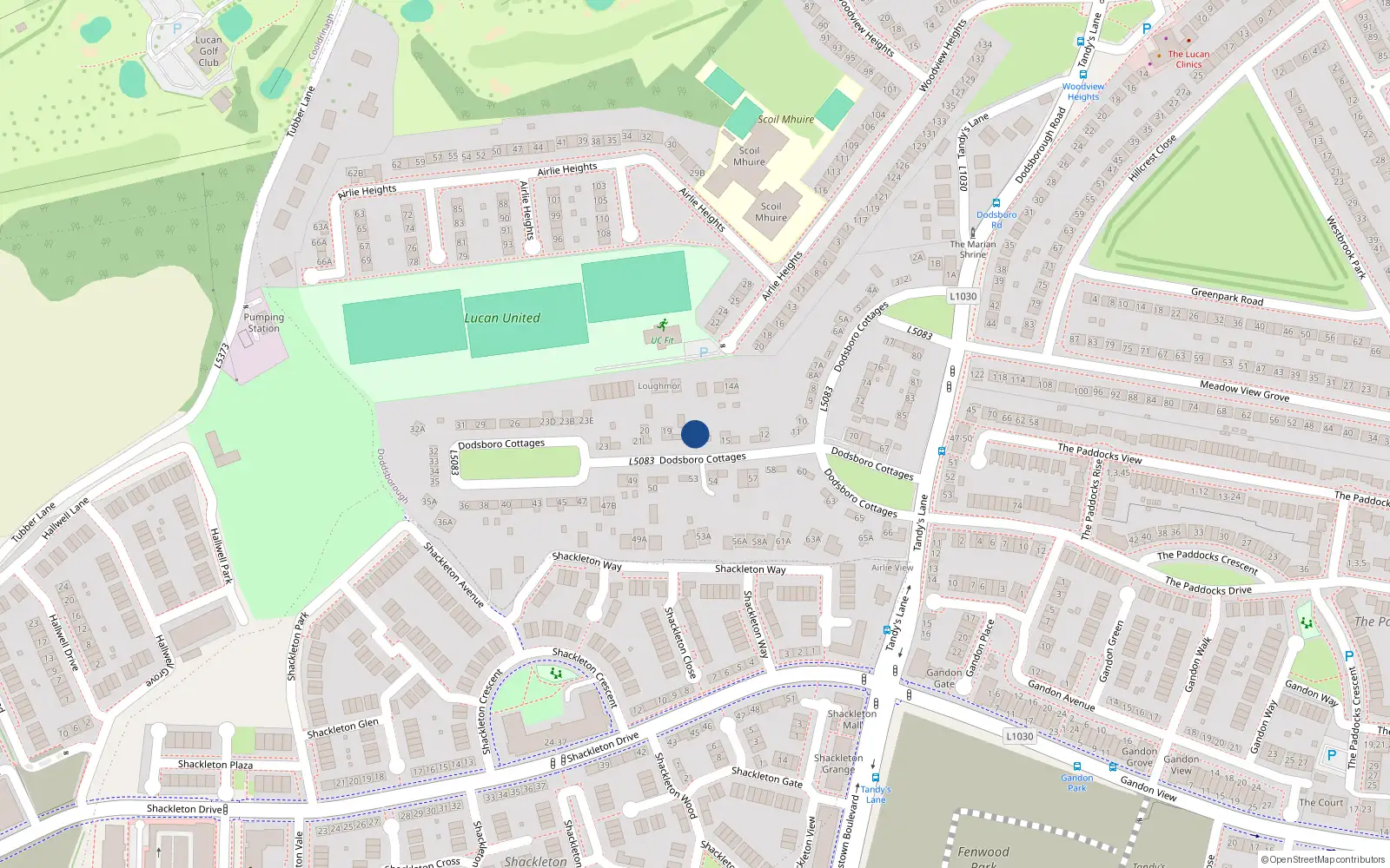 Overhead map showing the location of 17 Doddsboro Road, Lucan, Dublin