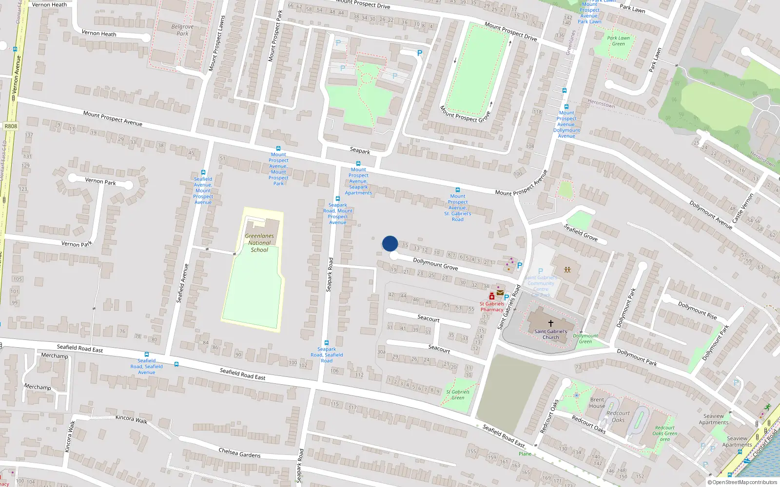 Overhead map showing the location of 17 Dollymount Grove, Dublin 3