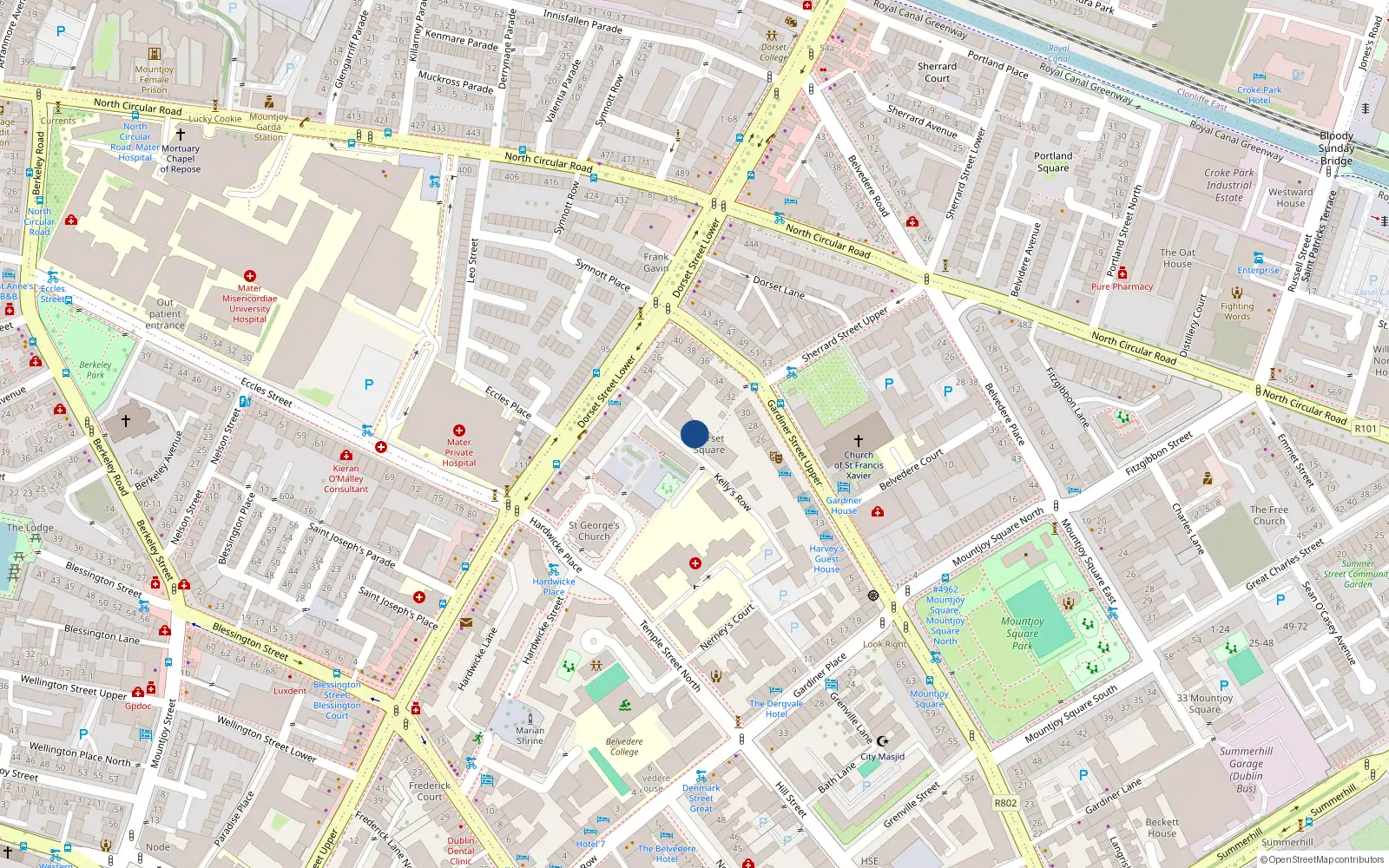 Overhead map showing the location of 17 Dorset Square, Upper Gardiner St, Dublin 1